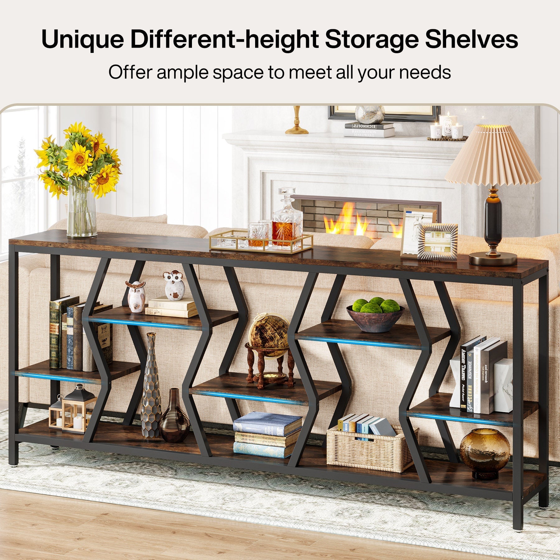 70.9" Console Table Industrial Sofa Table with Storage Shelves Tribesigns