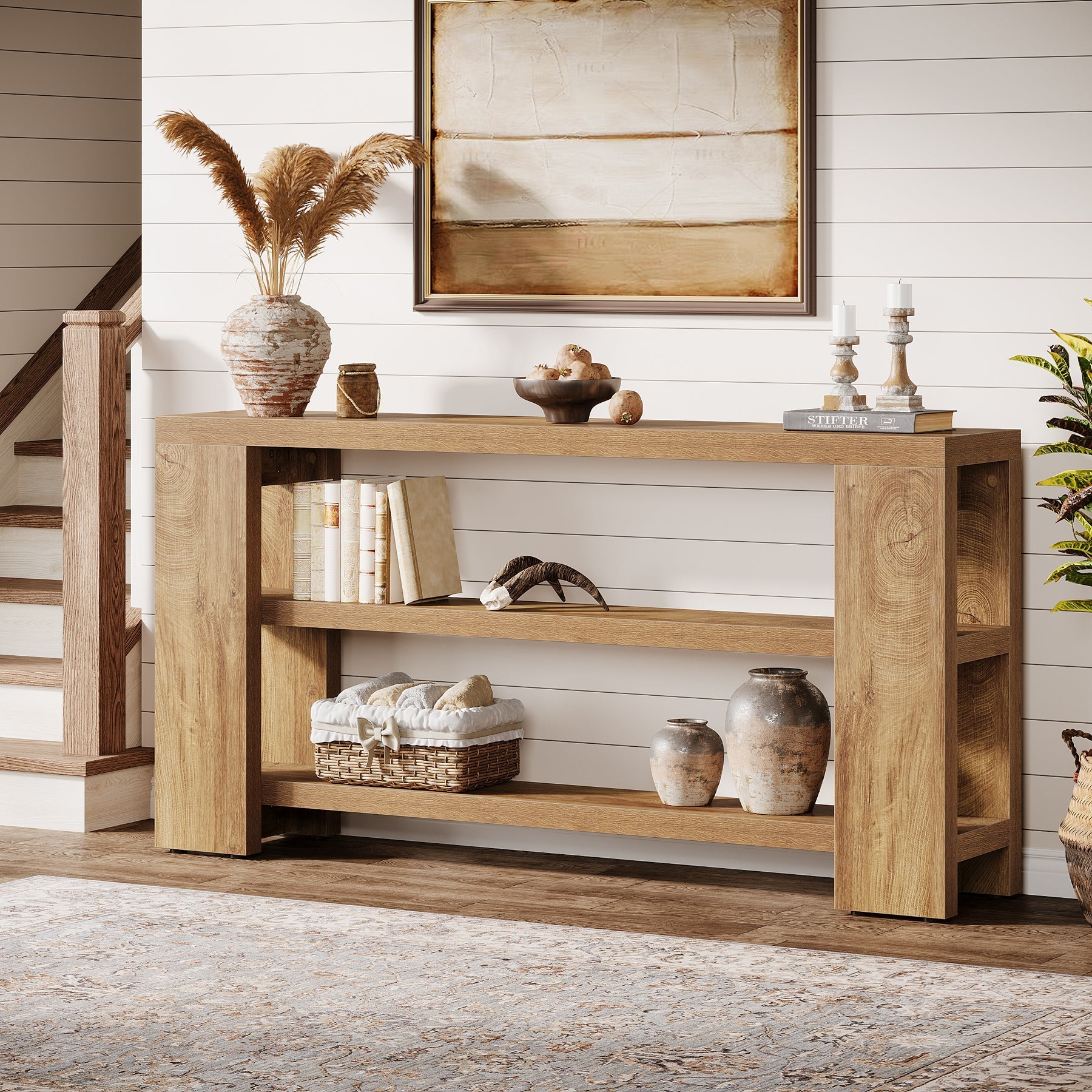 70.9" Console Table, Wooden 3 - Tier Sofa Foyer Table Tribesigns