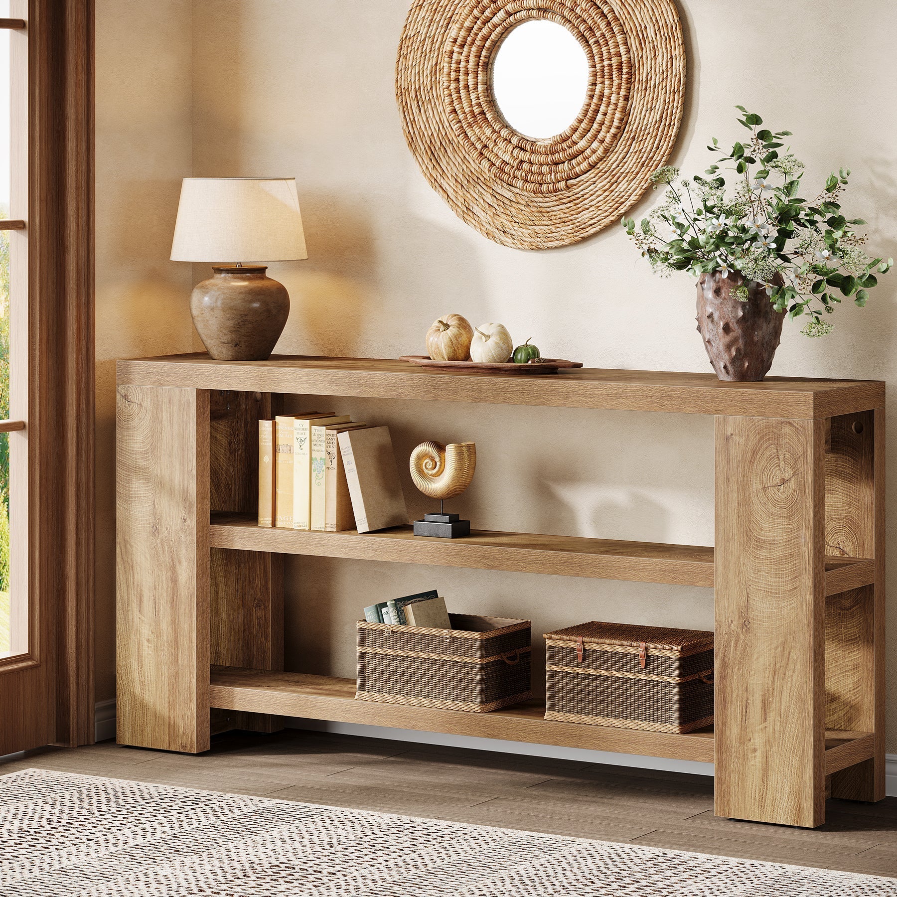 70.9" Console Table, Wooden 3 - Tier Sofa Foyer Table Tribesigns