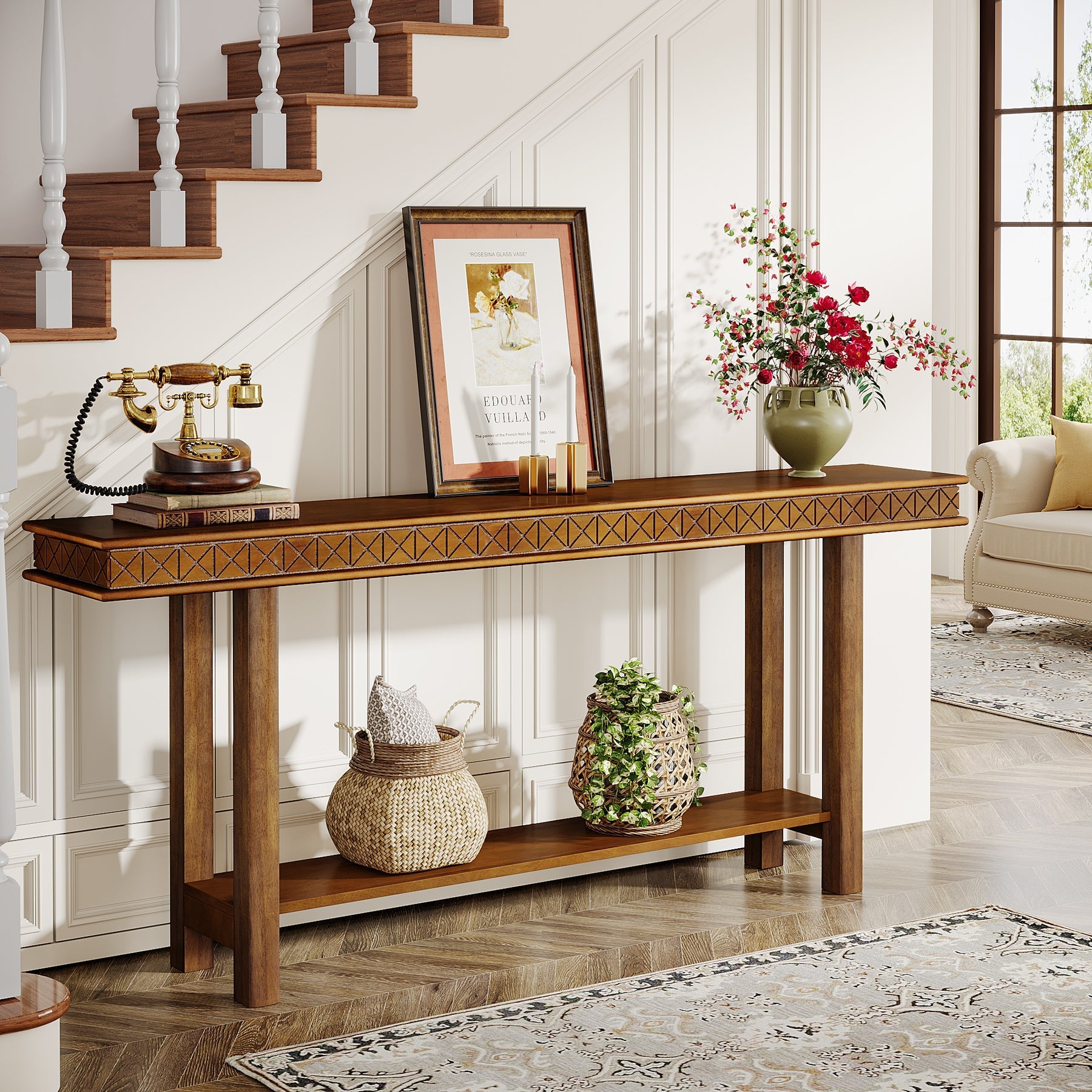 70.9-Inch Console Table, Wood 2-Tier Sofa Table Long Entryway Accent Table Tribesigns