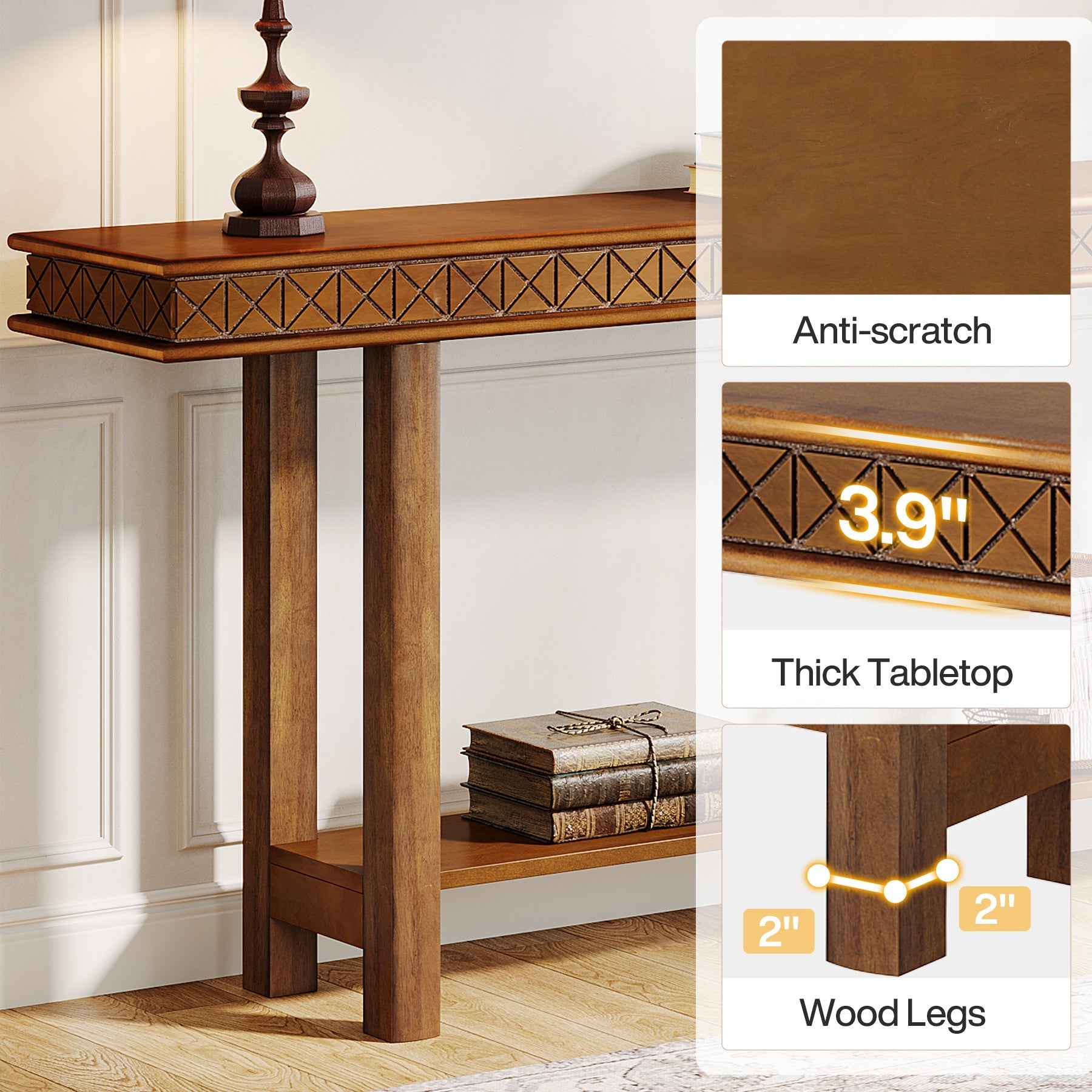 70.9-Inch Console Table, Wood 2-Tier Sofa Table Long Entryway Accent Table Tribesigns