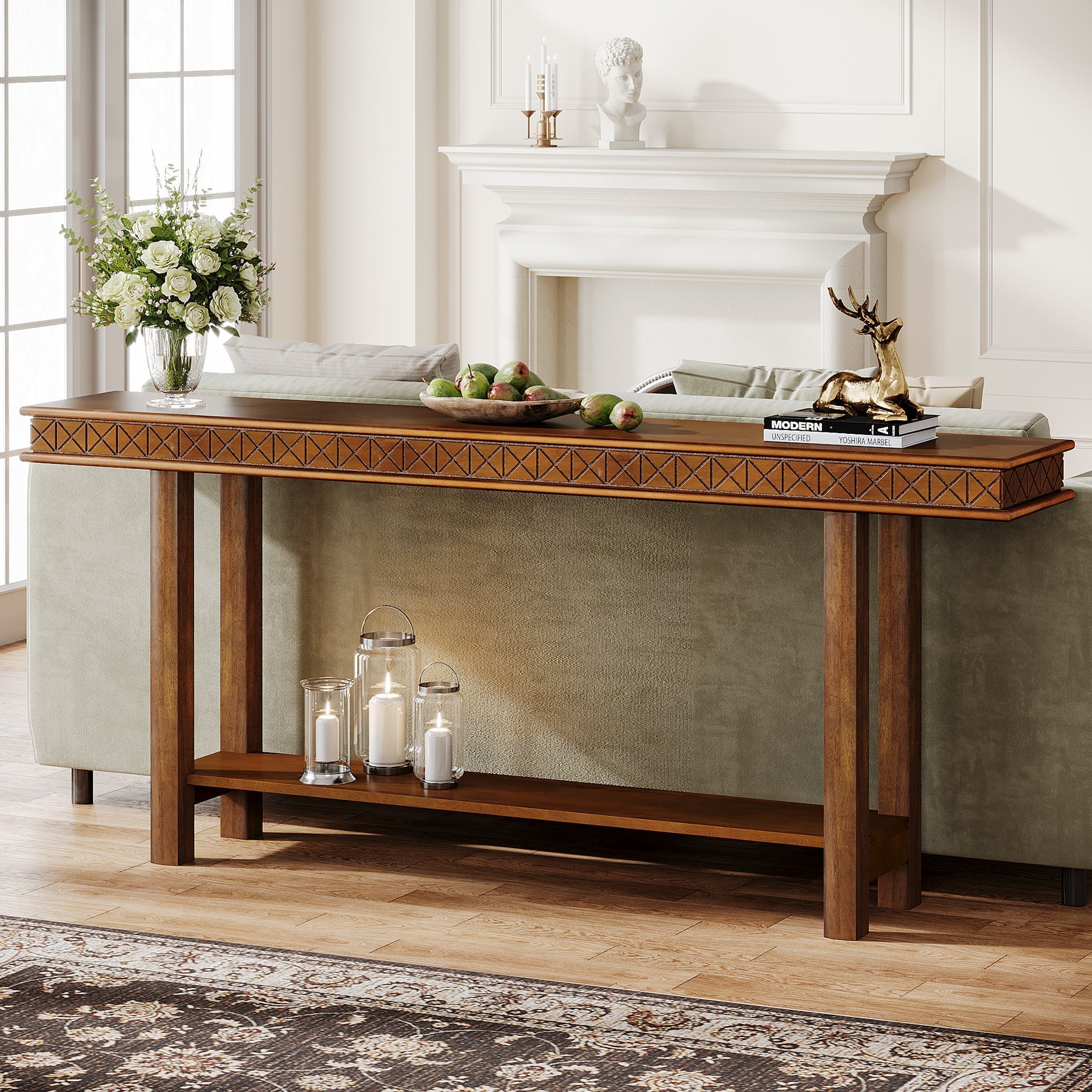 70.9-Inch Console Table, Wood 2-Tier Sofa Table Long Entryway Accent Table Tribesigns