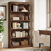 70" Vintage Bookcase, 5-Tier Bookshelf Display Shelves with Unique Curved-Edge Design 3