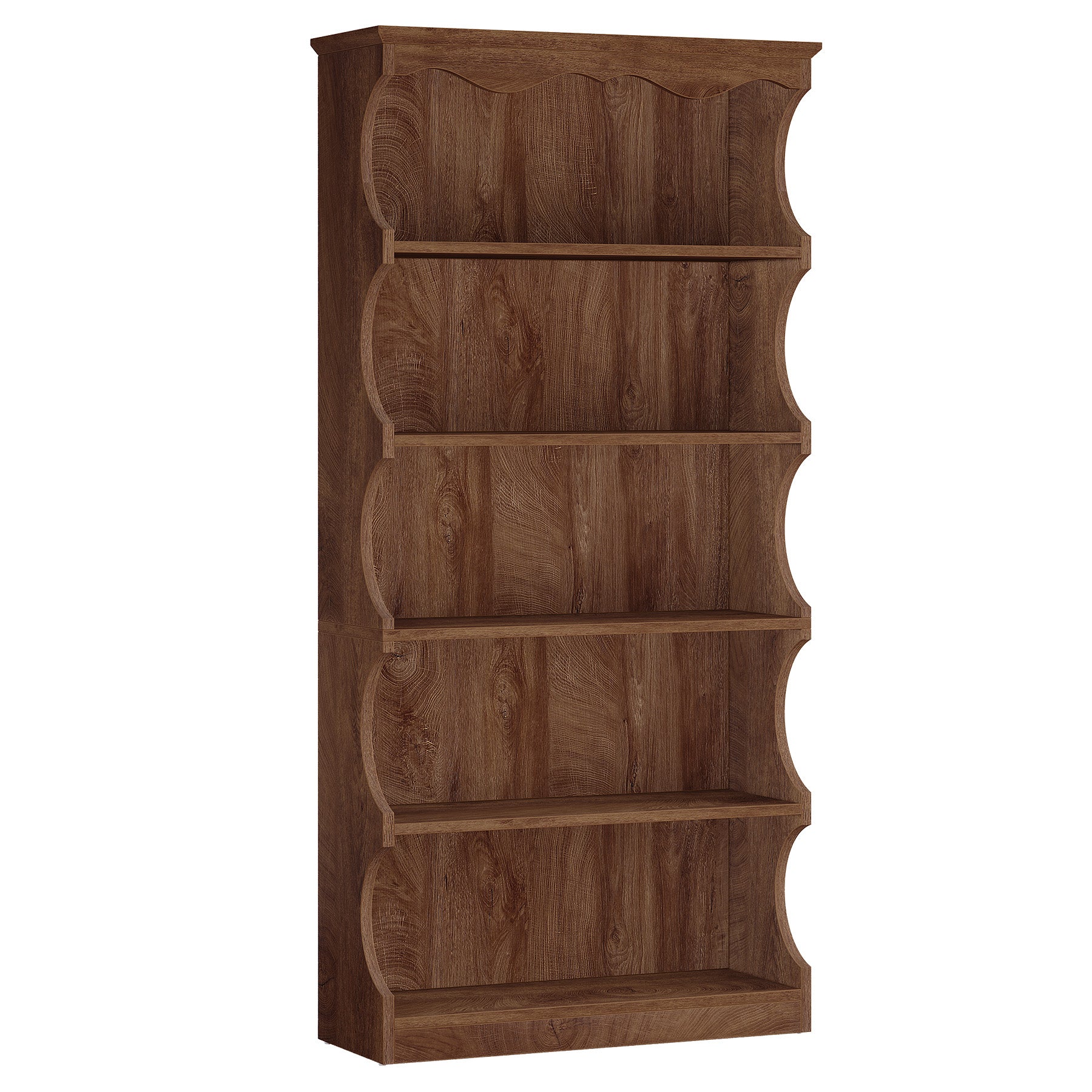 70" Vintage Bookcase, 5-Tier Bookshelf Display Shelves with Unique Curved-Edge Design