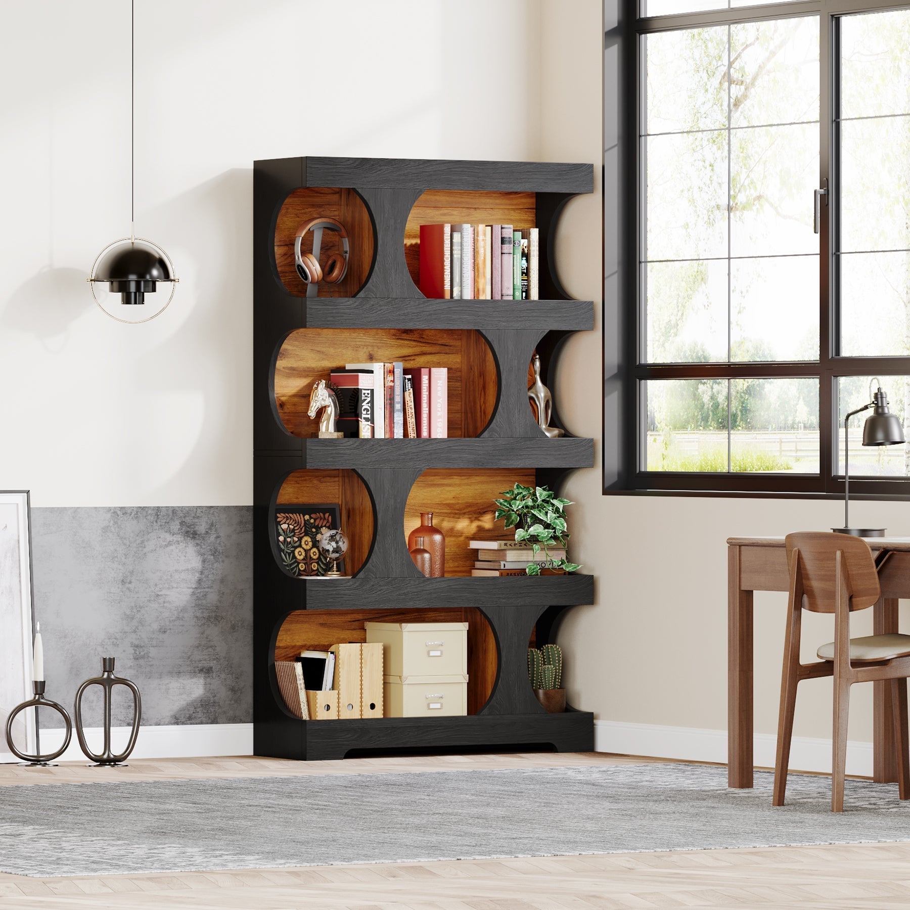 71" Bookshelf, 4 - Tier S - Shaped Bookcase Freestanding Display Shelves Tribesigns
