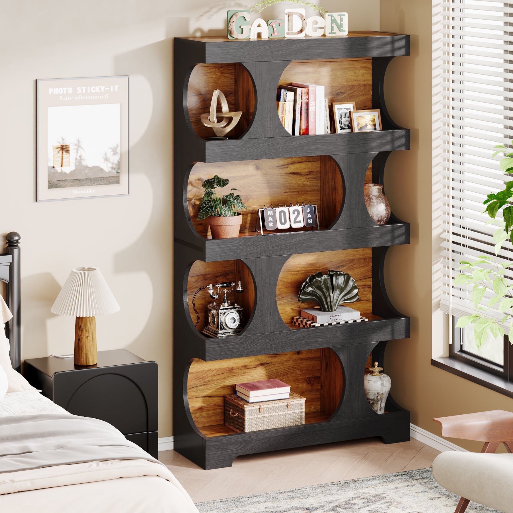 71" Bookshelf, 4 - Tier S - Shaped Bookcase Freestanding Display Shelves Tribesigns