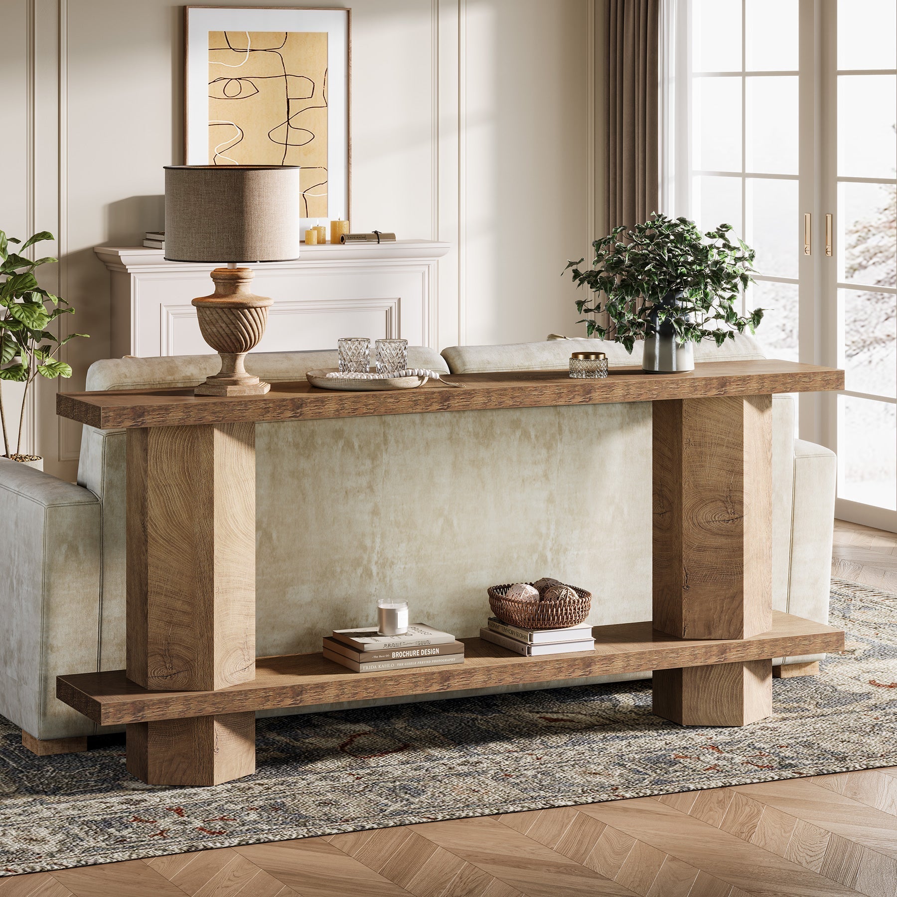 71" Console Table, 2 - Tier Hallway Table Sofa Table Behind Couch Tribesigns