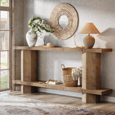 71" Console Table, 2 - Tier Hallway Table Sofa Table Behind Couch Tribesigns 3