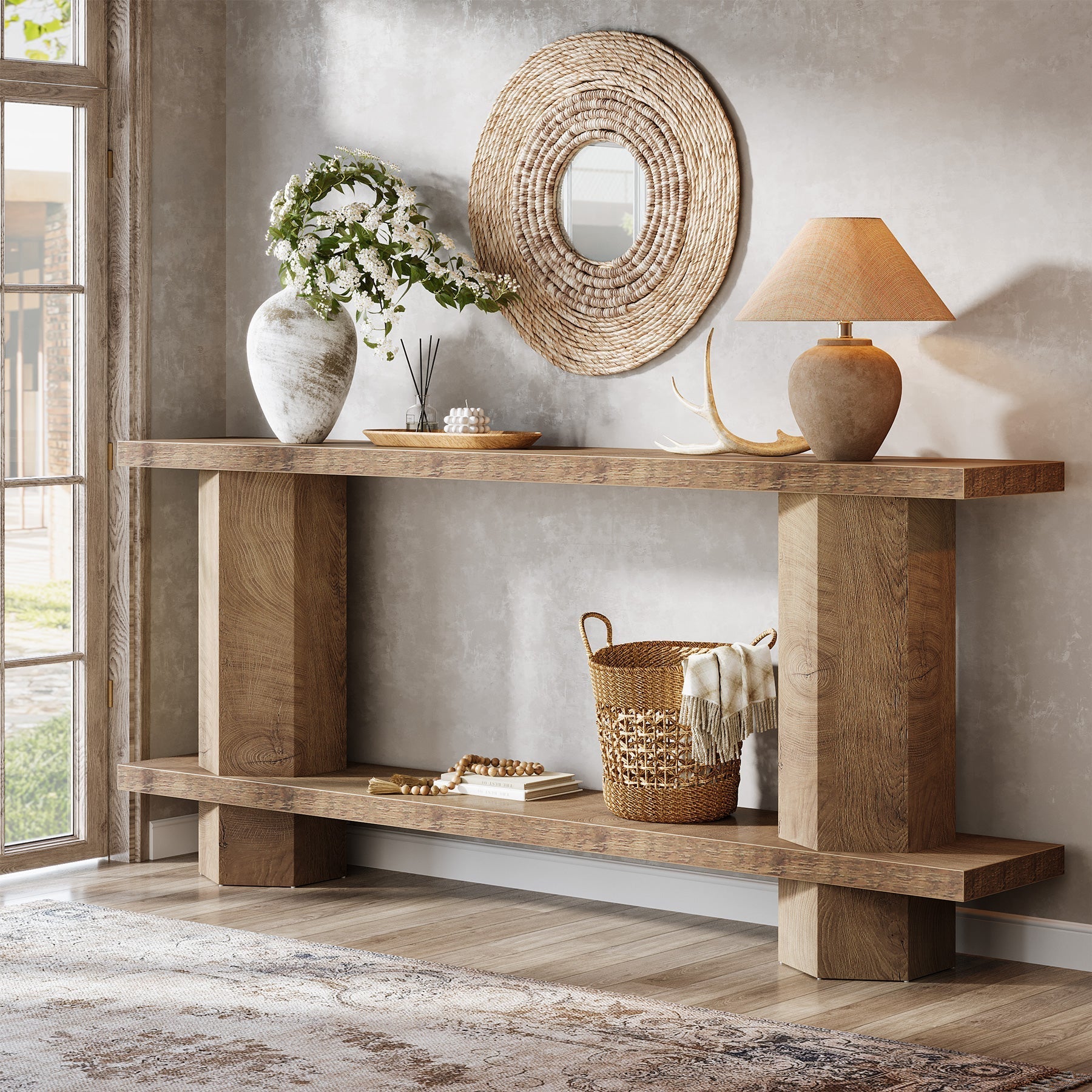 71" Console Table, 2 - Tier Hallway Table Sofa Table Behind Couch Tribesigns