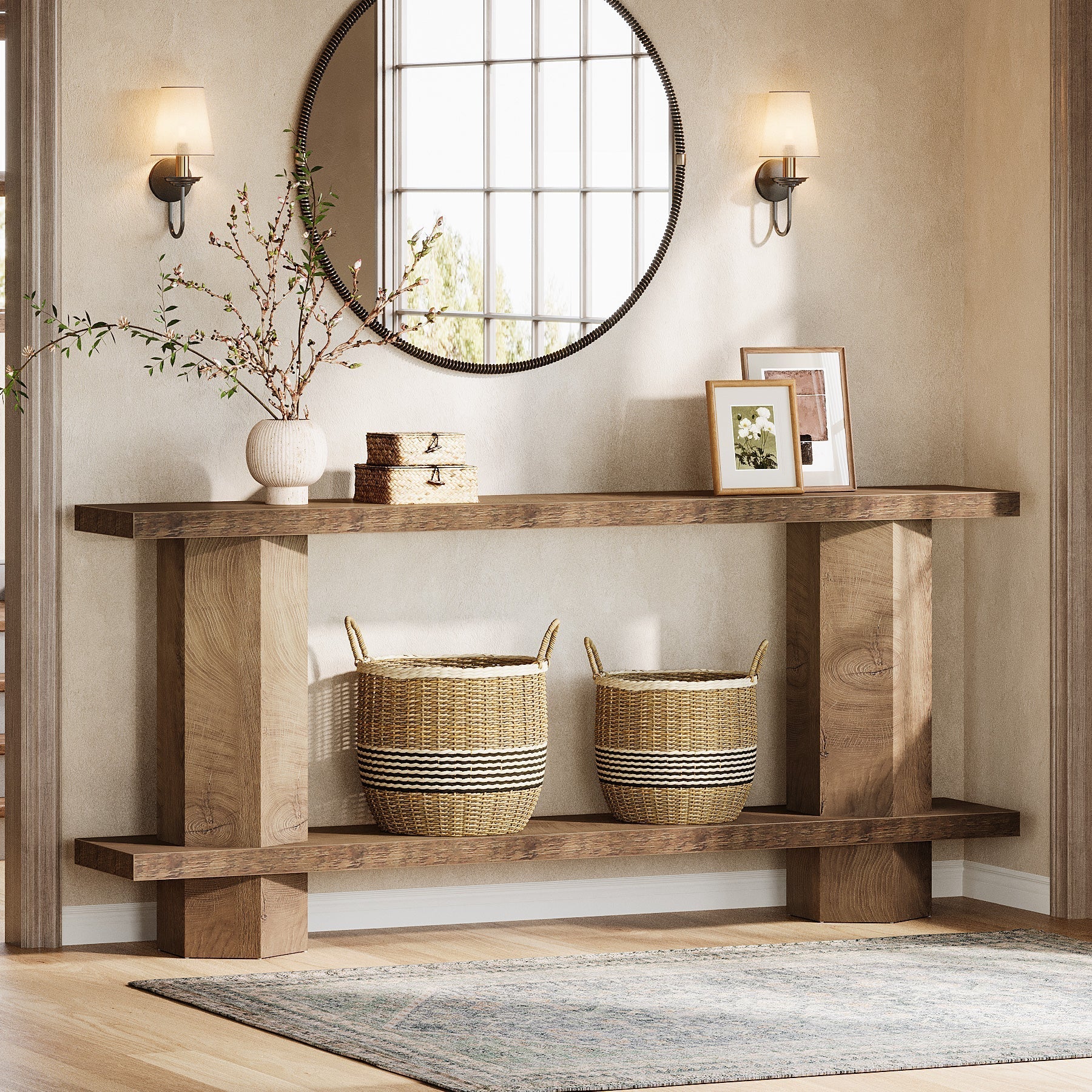 71" Console Table, 2 - Tier Hallway Table Sofa Table Behind Couch Tribesigns