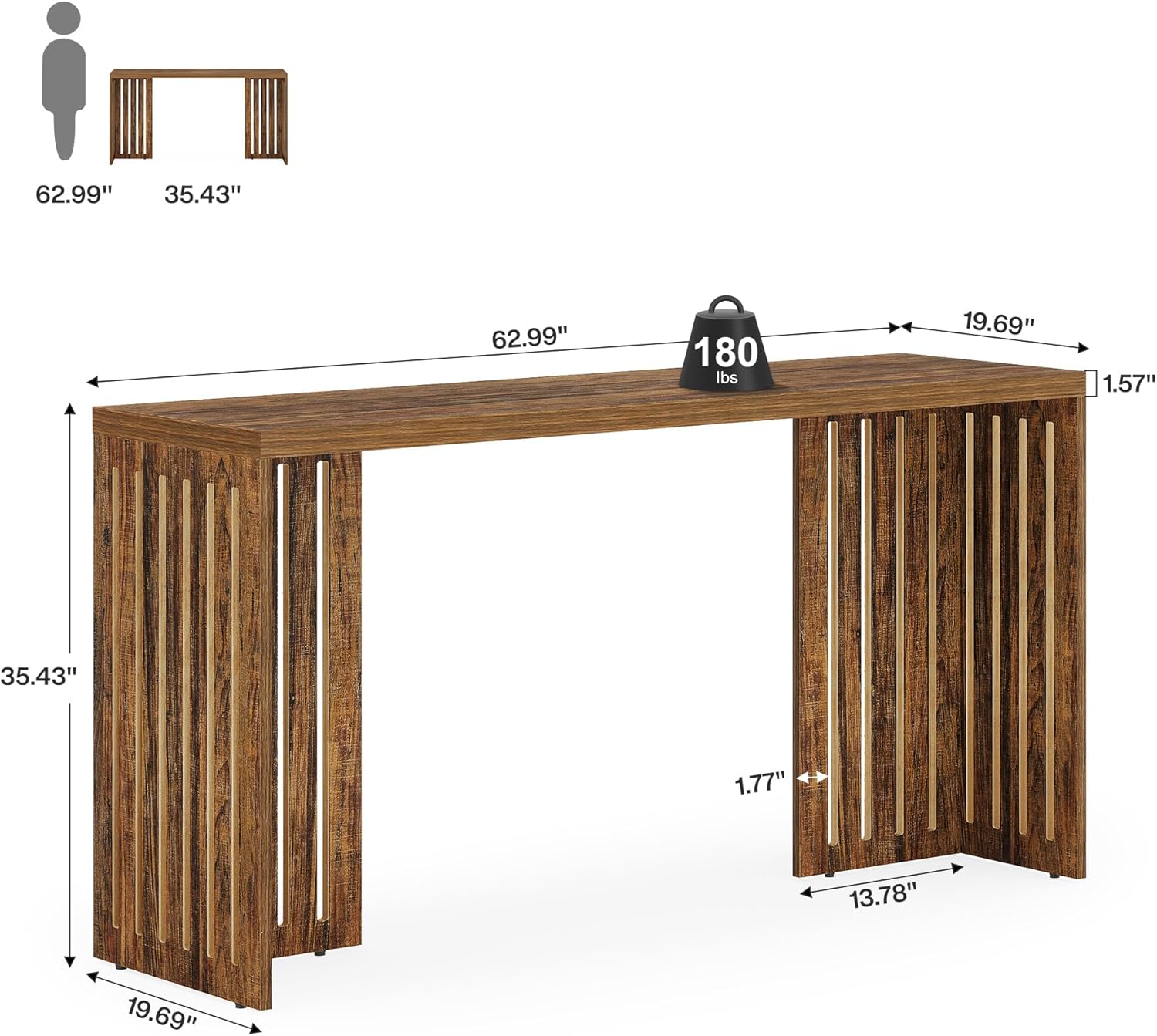 63" Bar Table, Rectangular High Top Kitchen & Dining Table(Only Table)