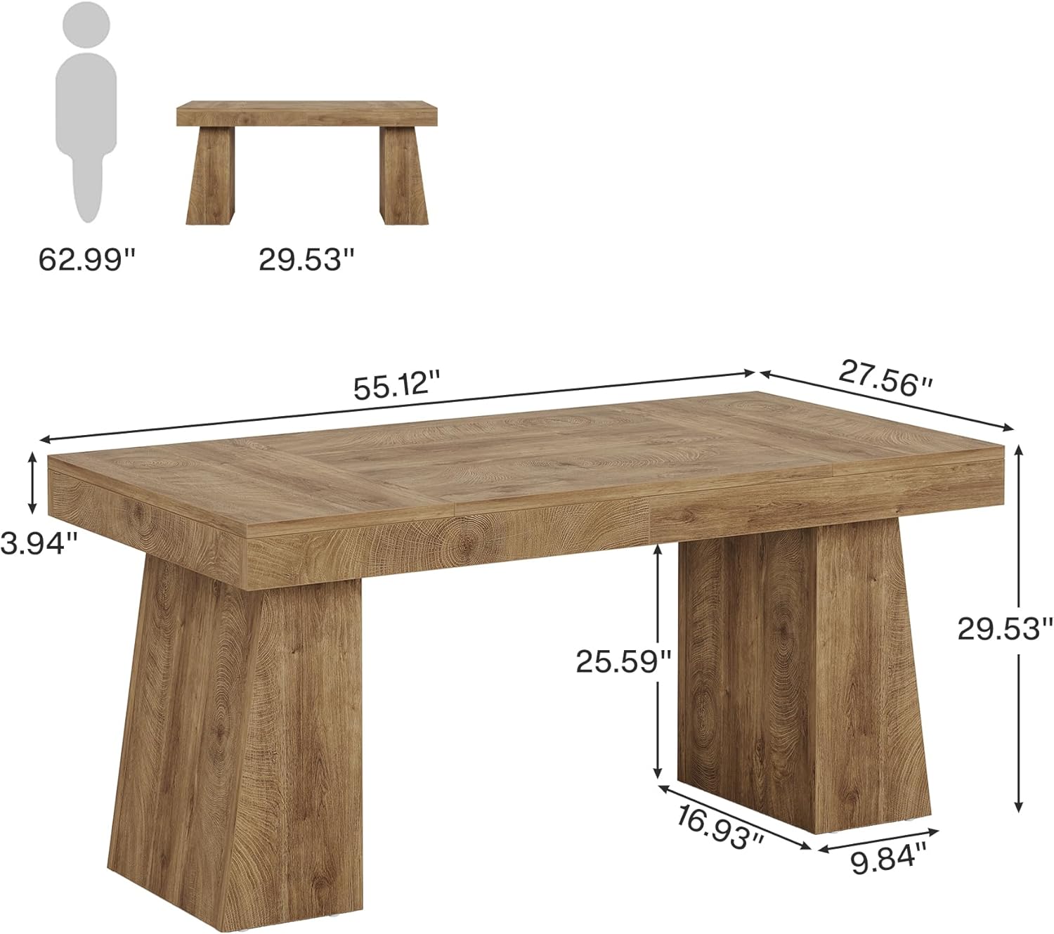 55" Executive Desk, Modern Wood Computer Desk Workstation Desk