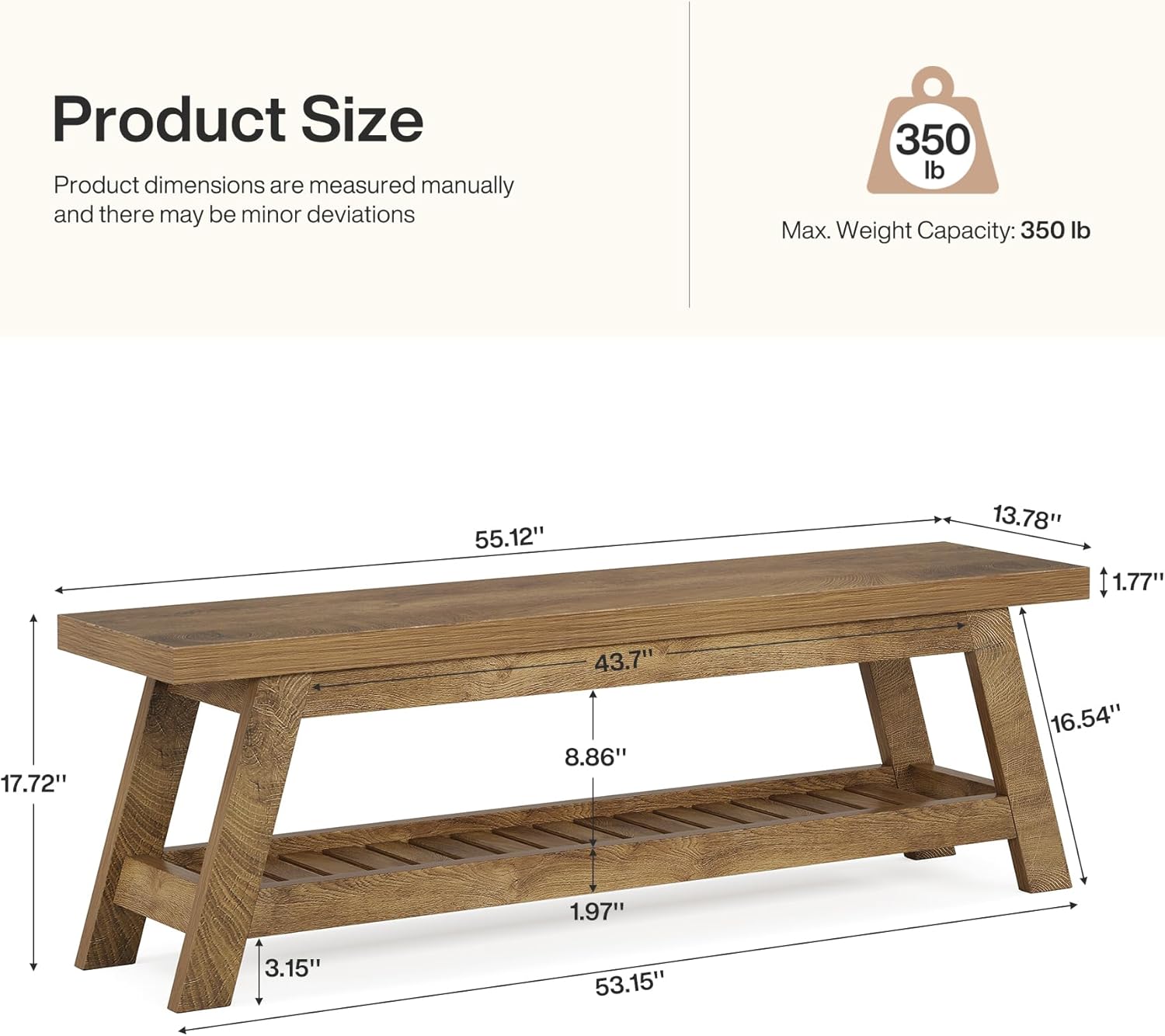 55" Entryway Bench, 2-Tier Foyer Seating Bench with Shoe Storage