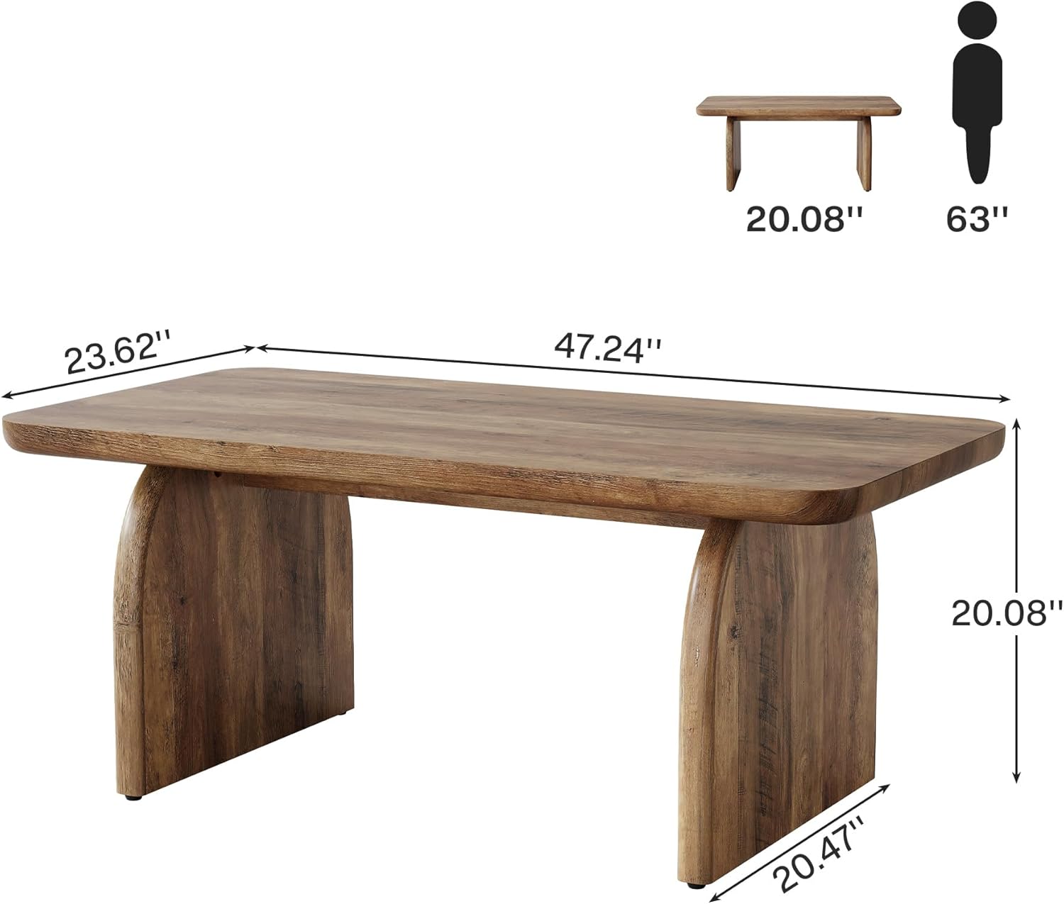47" Coffee Table, Farmhouse Center Table Low Cocktail Tea Table