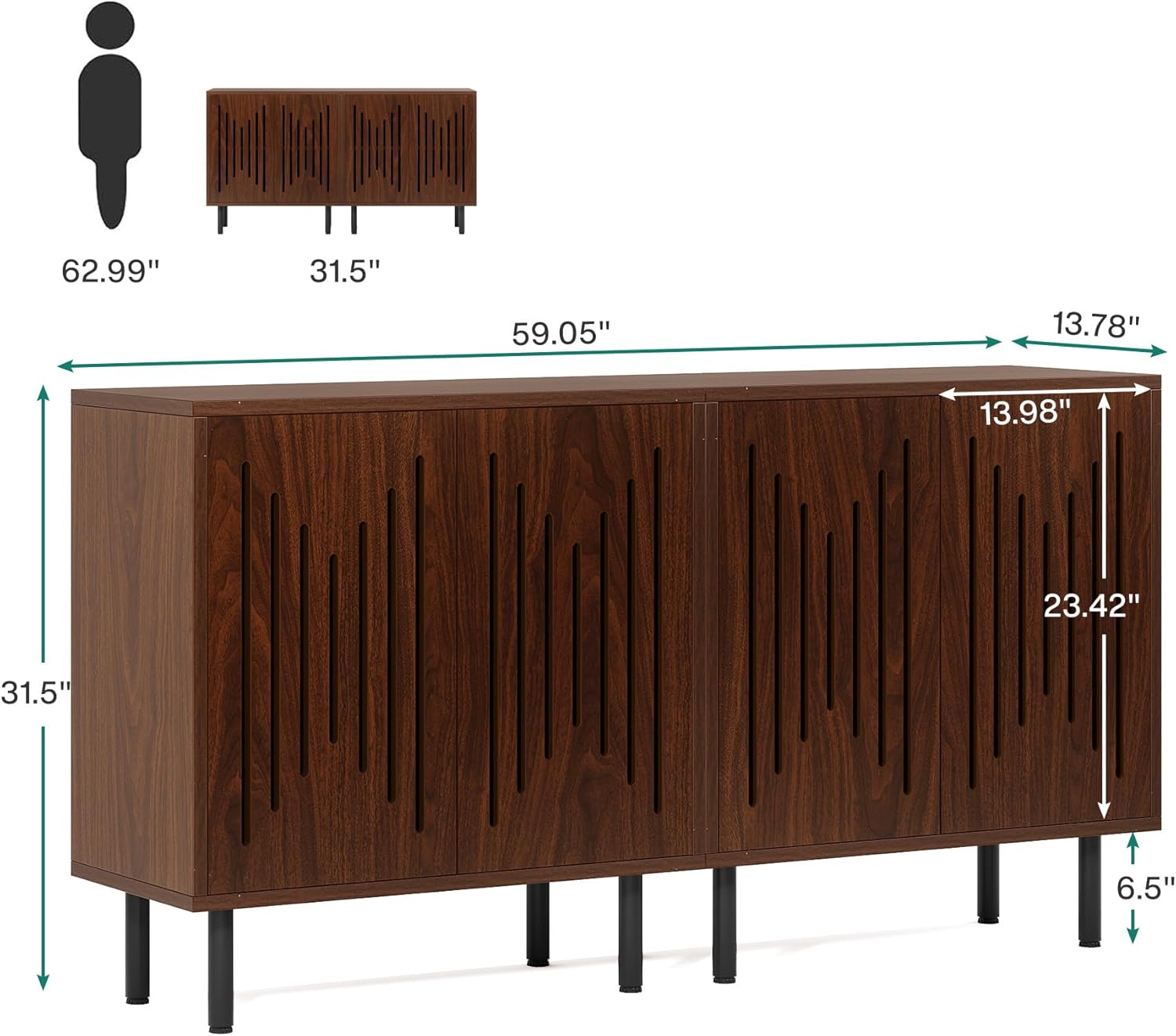 Sideboard Buffet, Set of 2 Storage Cabinet with Adjustable Shelves