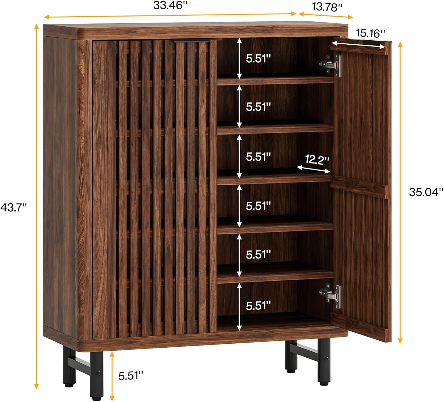 6-Tier Shoe Cabinet, Shoe Organizer with Louvered Doors & Adjustable Shelves