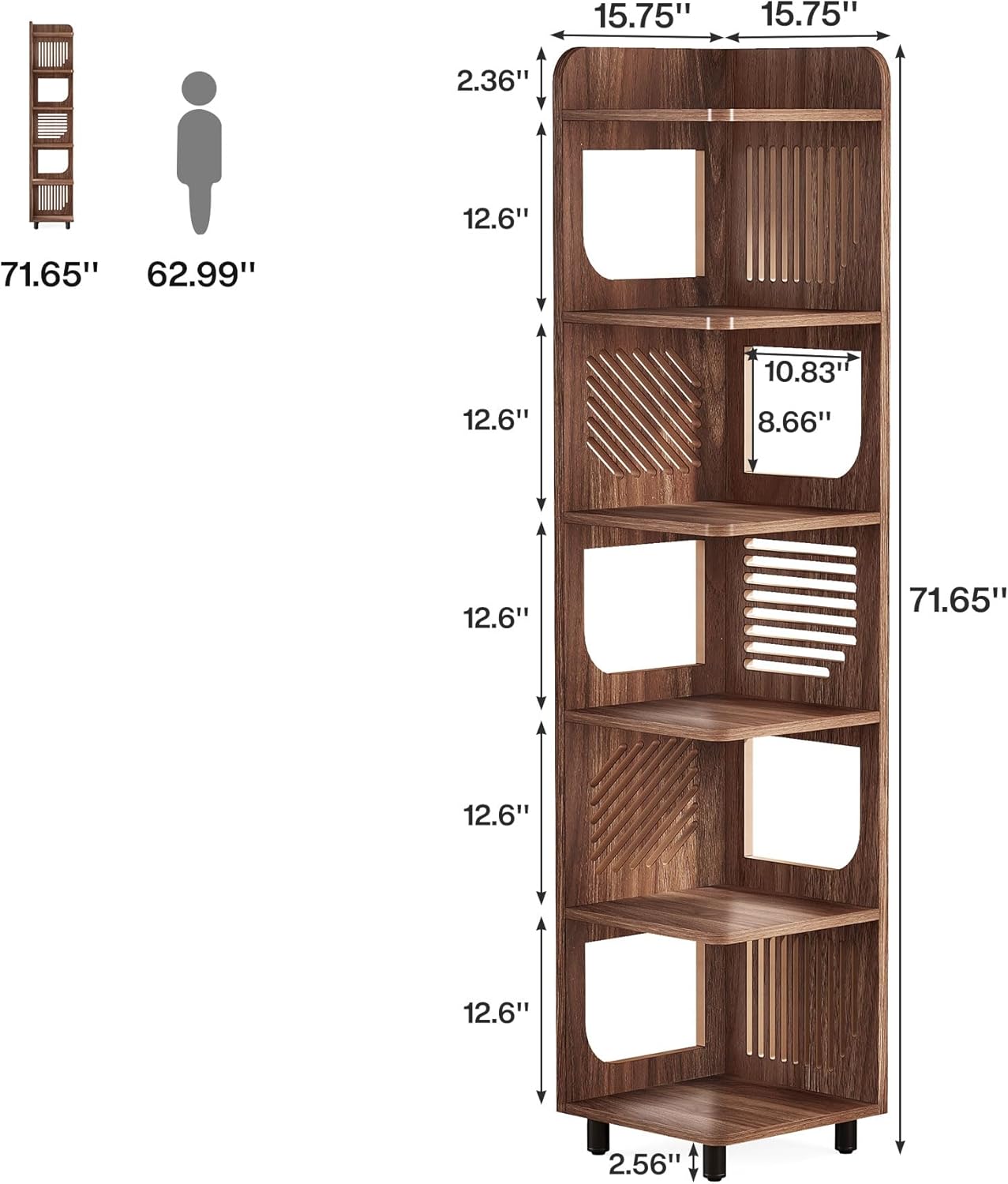 71" Corner Shelf, Narrow Bookshelf Display Shelf with Storage Rack