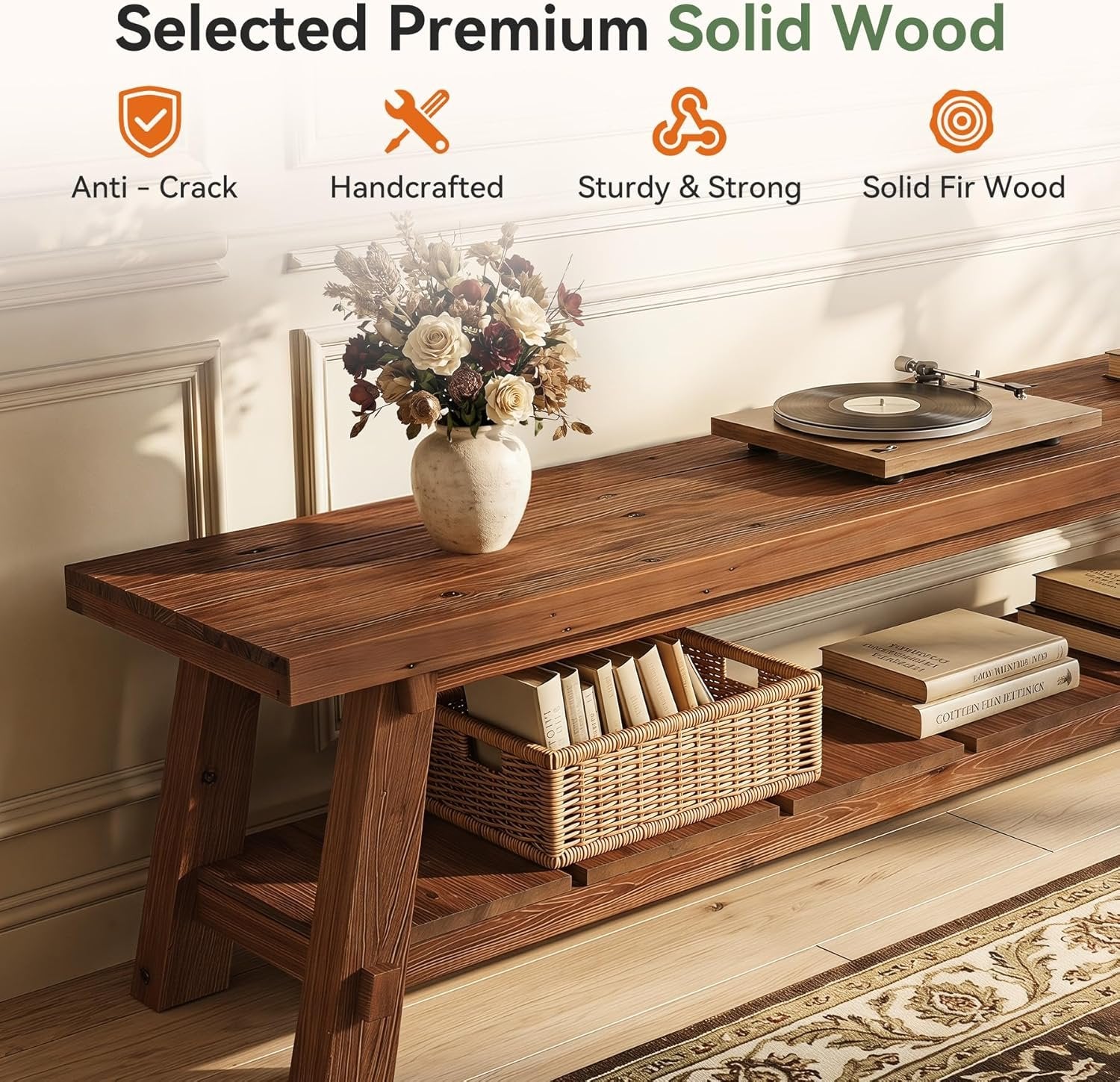 71" Extra Long TV Stand, Solid Wood Entertainment Center with Open Storage Shelves for TVs up to 85"