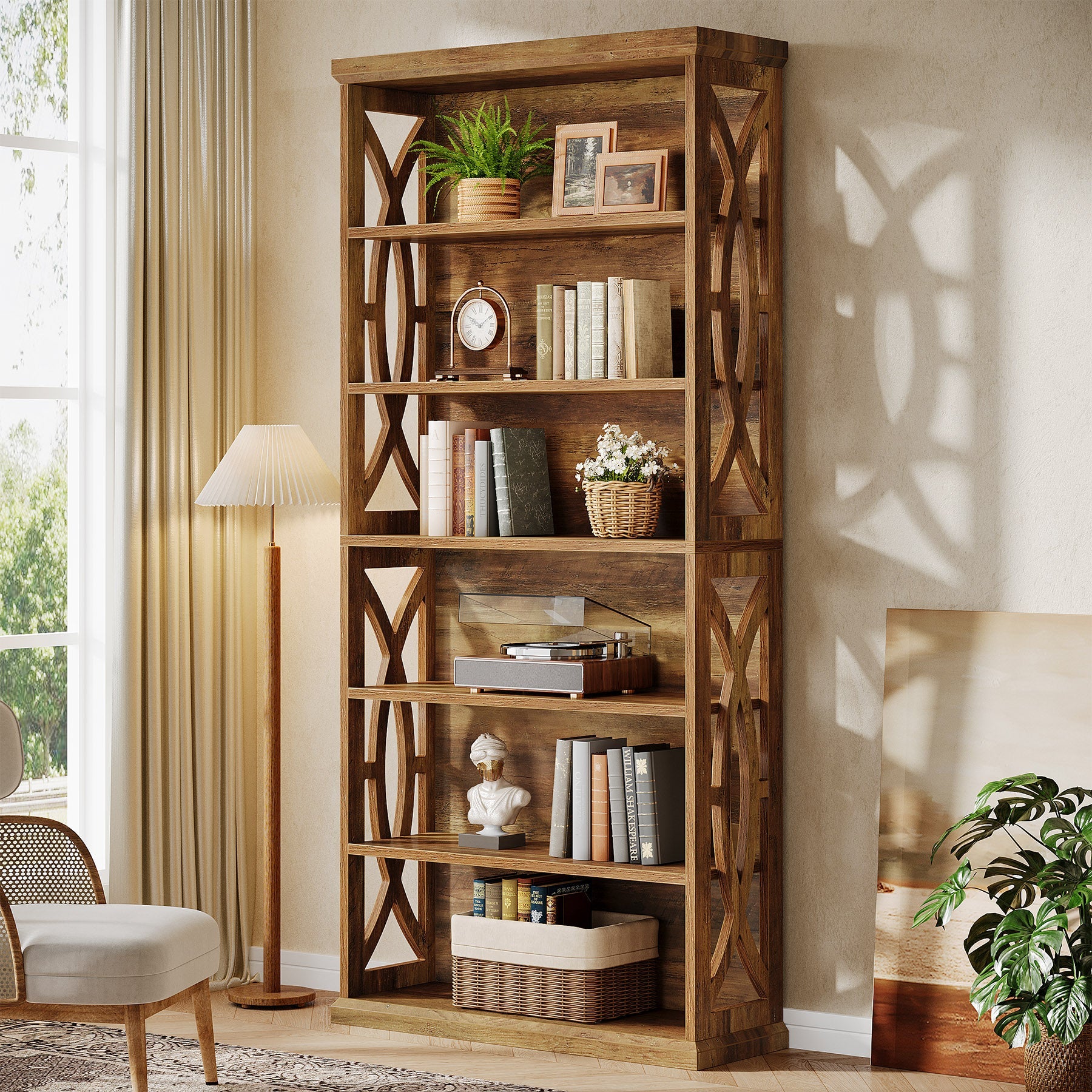 71" Wooden Bookshelf, 6-Tier Freestanding Bookcase Display Shelves