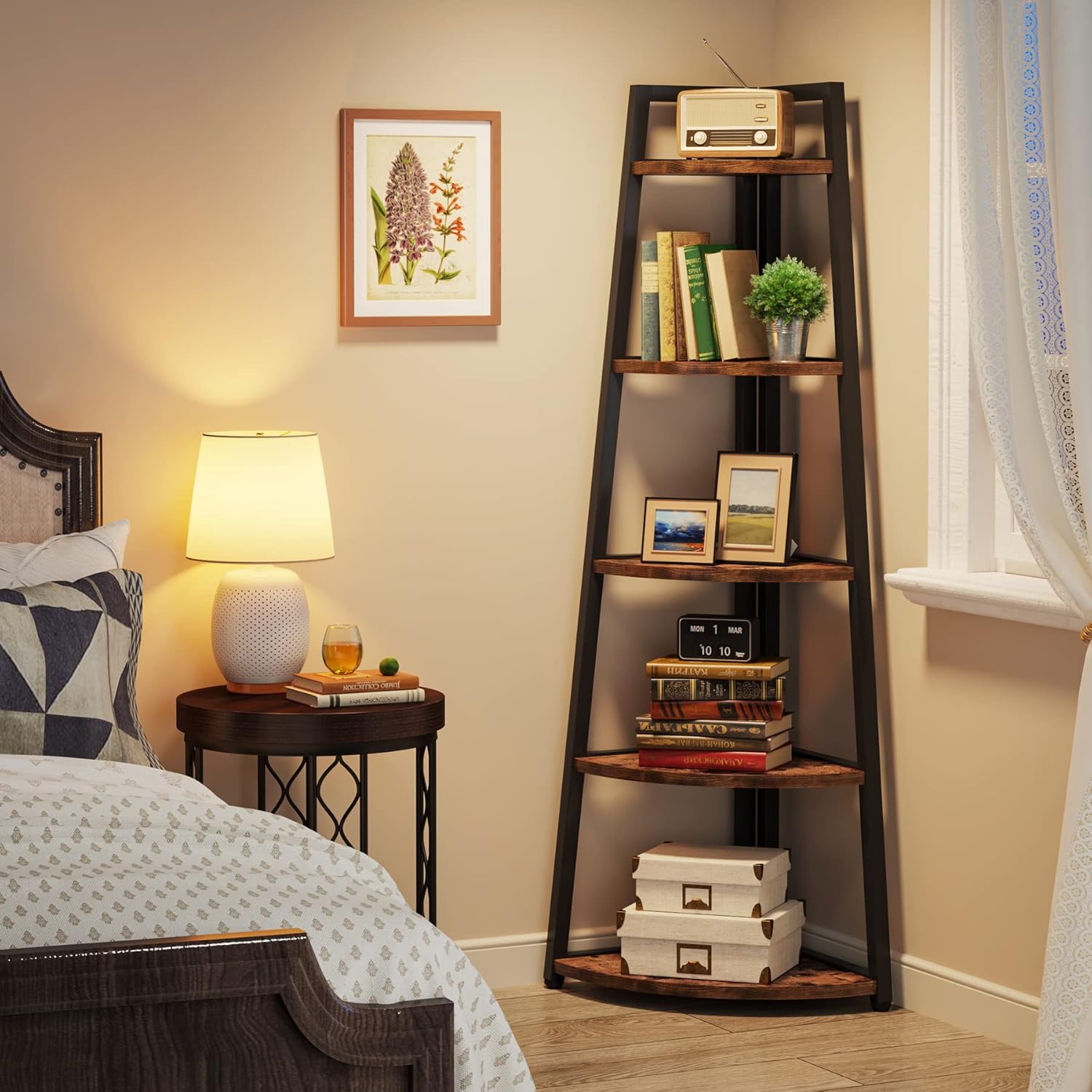 5-Tier Corner Shelf, 70" Tall Corner Ladder Shelf Small Bookshelf
