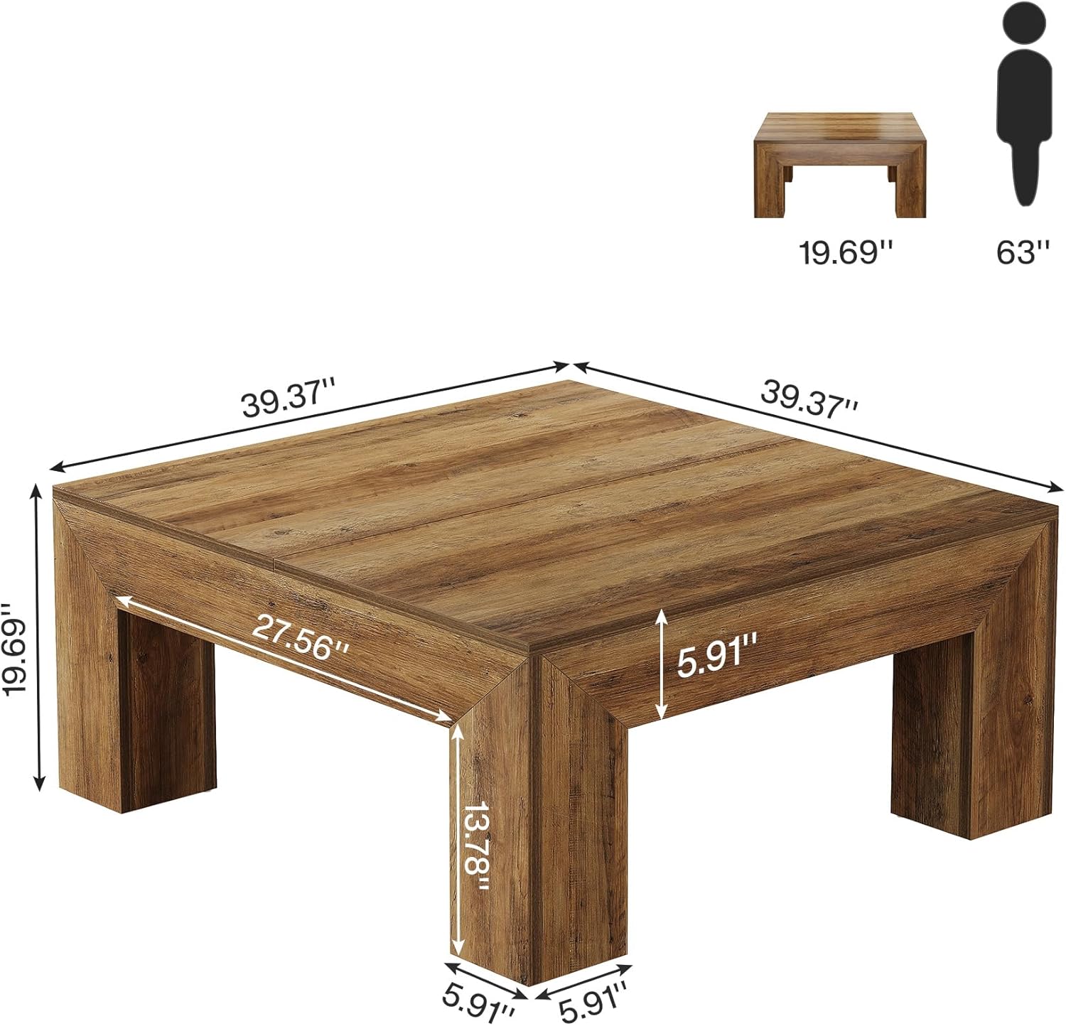 39" Coffee Table, Farmhouse Square Accent Center Cocktail Table