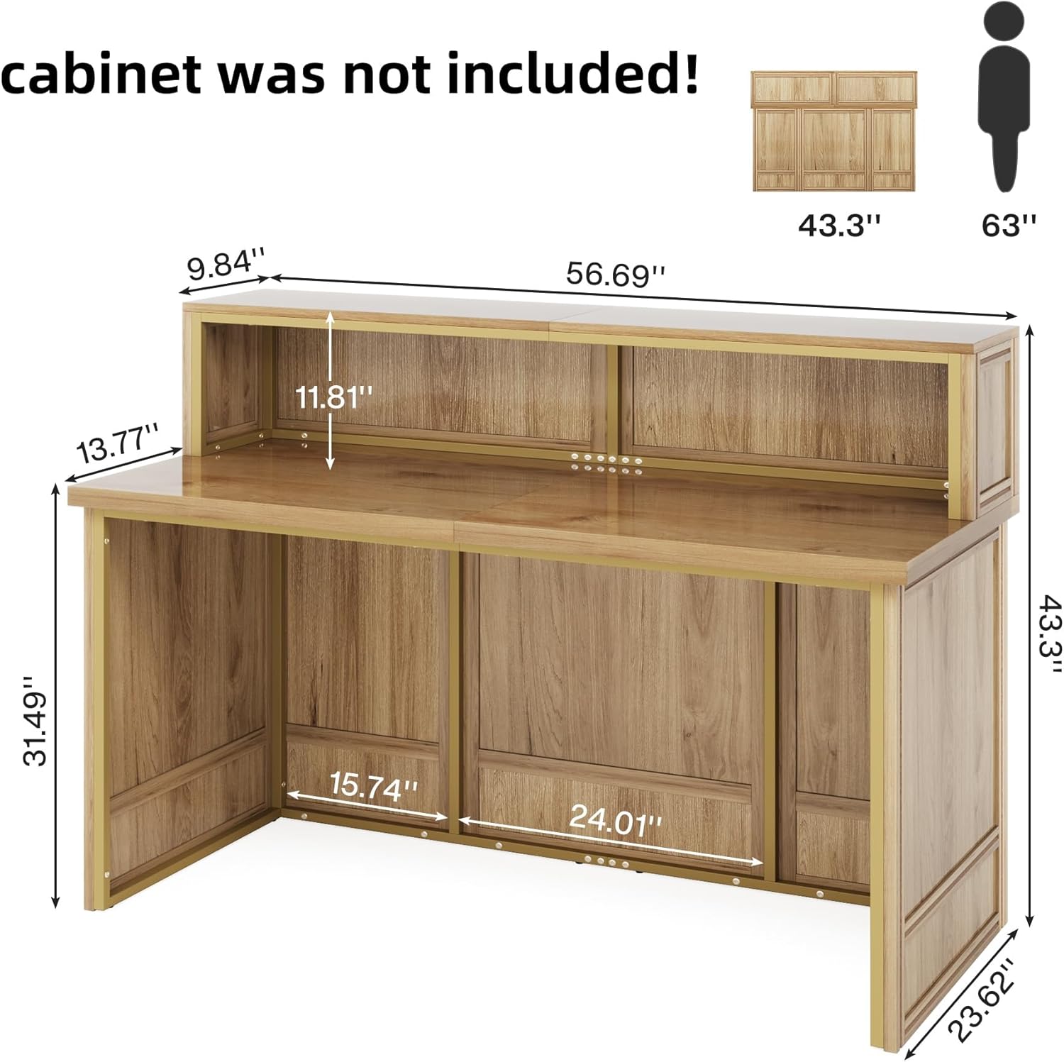 57" Reception Desk Front Desk with Counter & Metal Frame