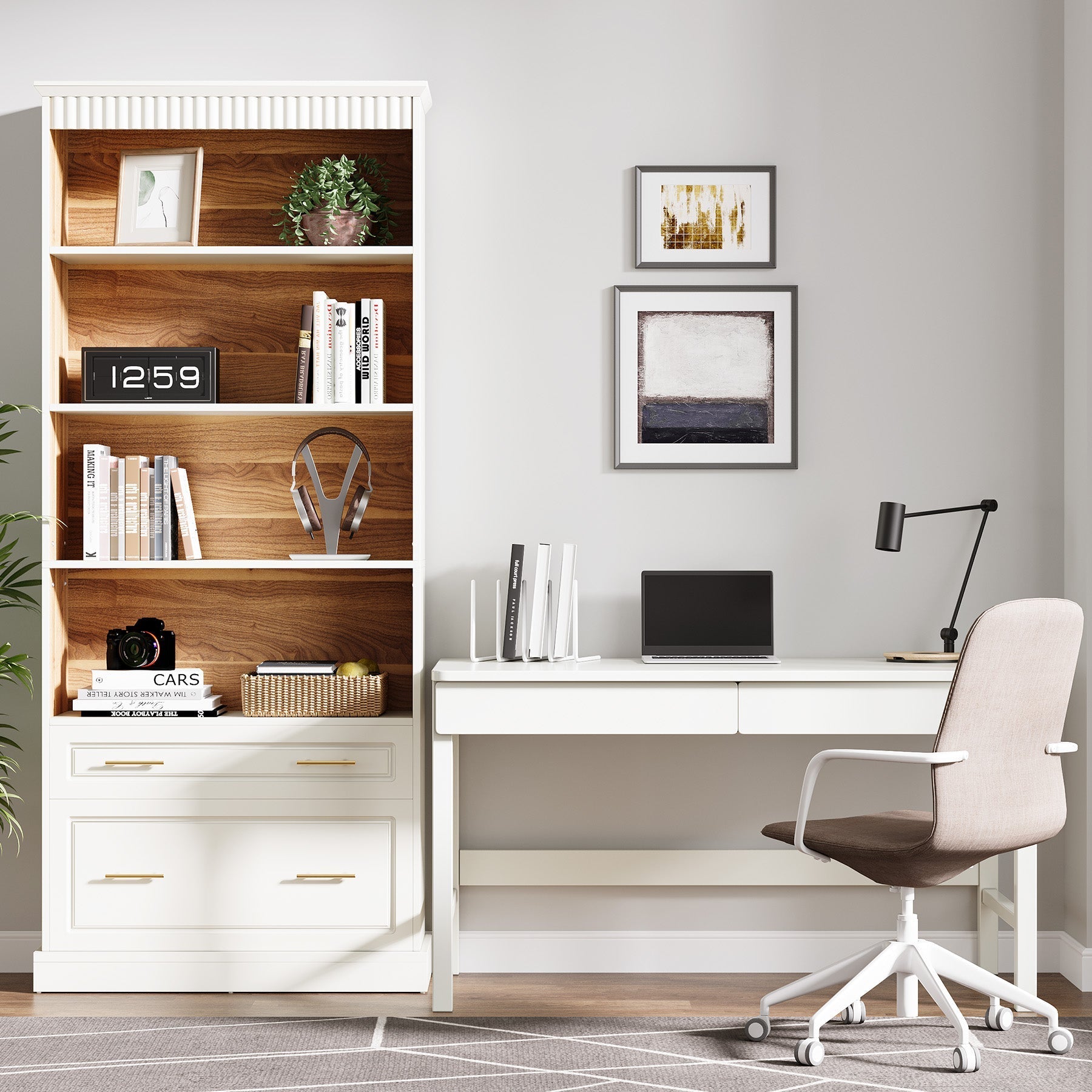 72" Bookshelf with Drawers, FreeStanding 5 - Shelf Bookcase Display Shelf Tribesigns