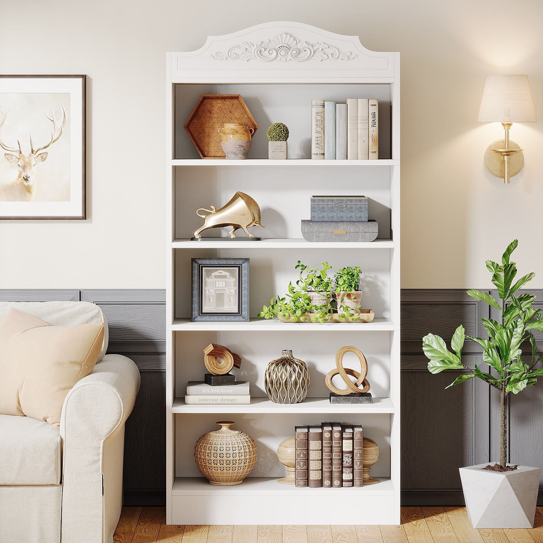 72" Modern Bookshelf, Freestanding Etagere Bookcase with Storage Shelves Tribesigns