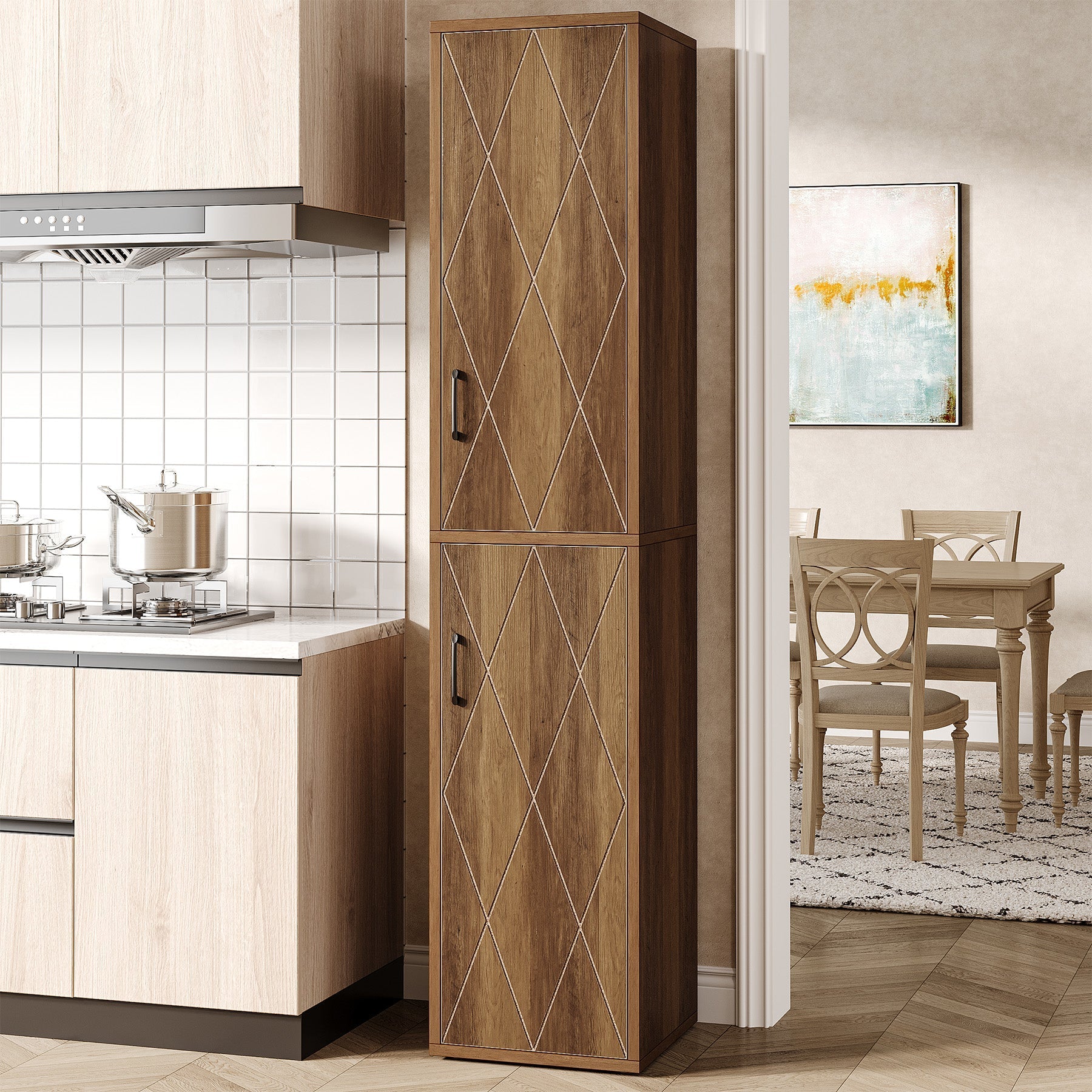 75" Wood Storage Cabinet, Free - Standing Cube Cabinet with 6 Shelves Tribesigns