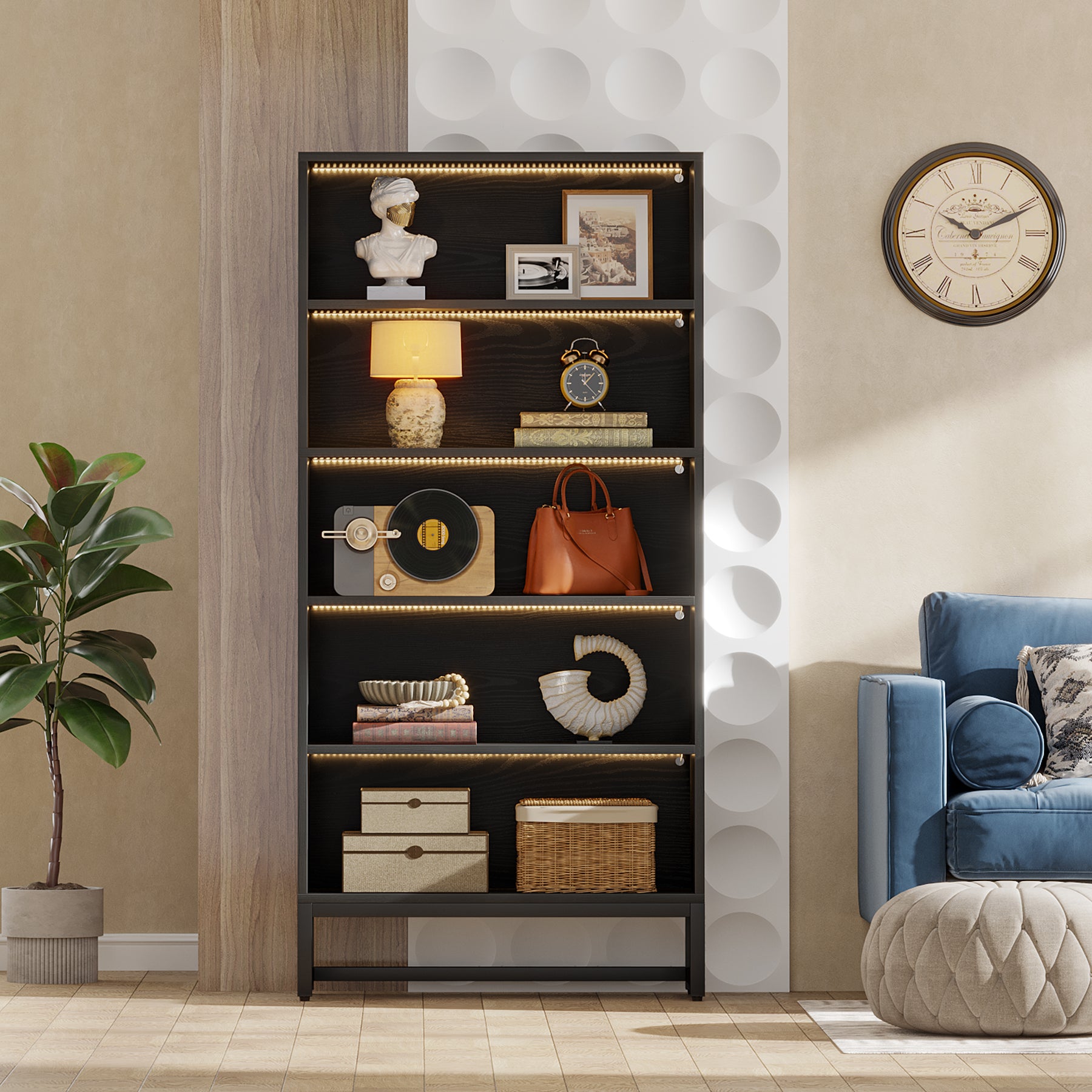 70.8" Bookcase, Large Bookshelf Organizer with 5-Tier Storage Shelves