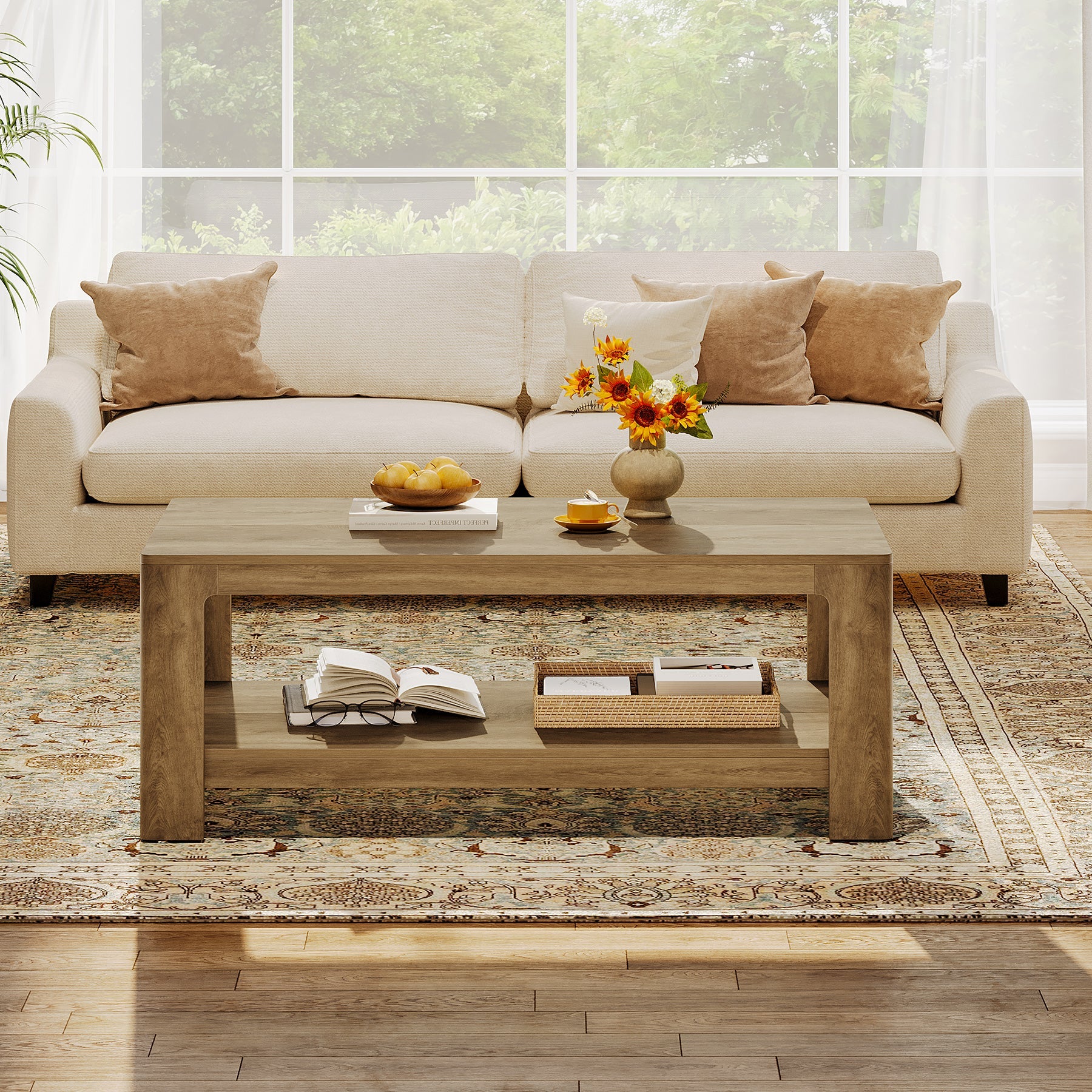 47.24" Coffee Table with 2-Tier Storage, Rectangular Center Table for Living Room
