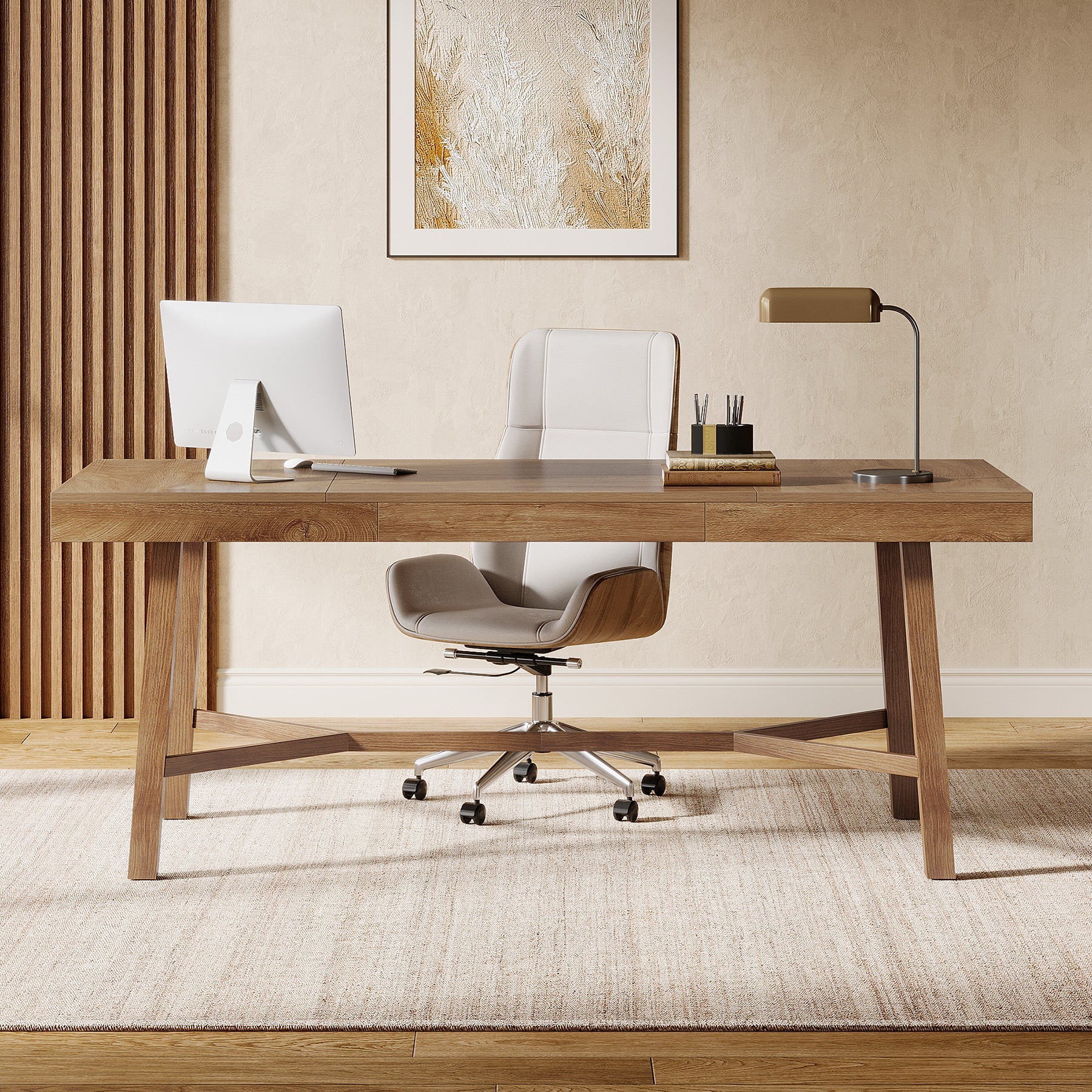 71" Executive Desk, Farmhouse Office Computer Desk with Sturdy Leg