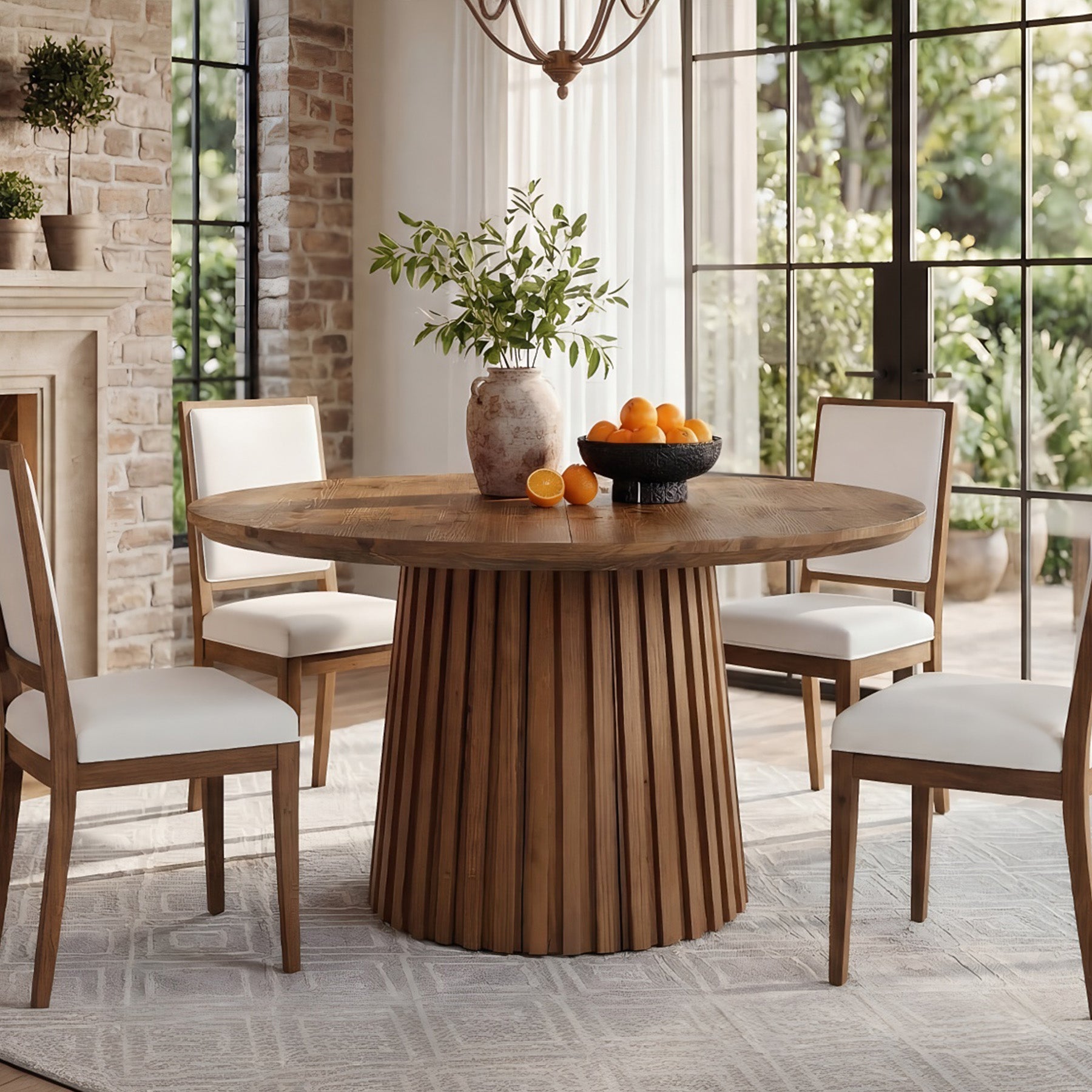 47.24" Round Dining Table, Solid Wood Kitchen Table for 4-6 People