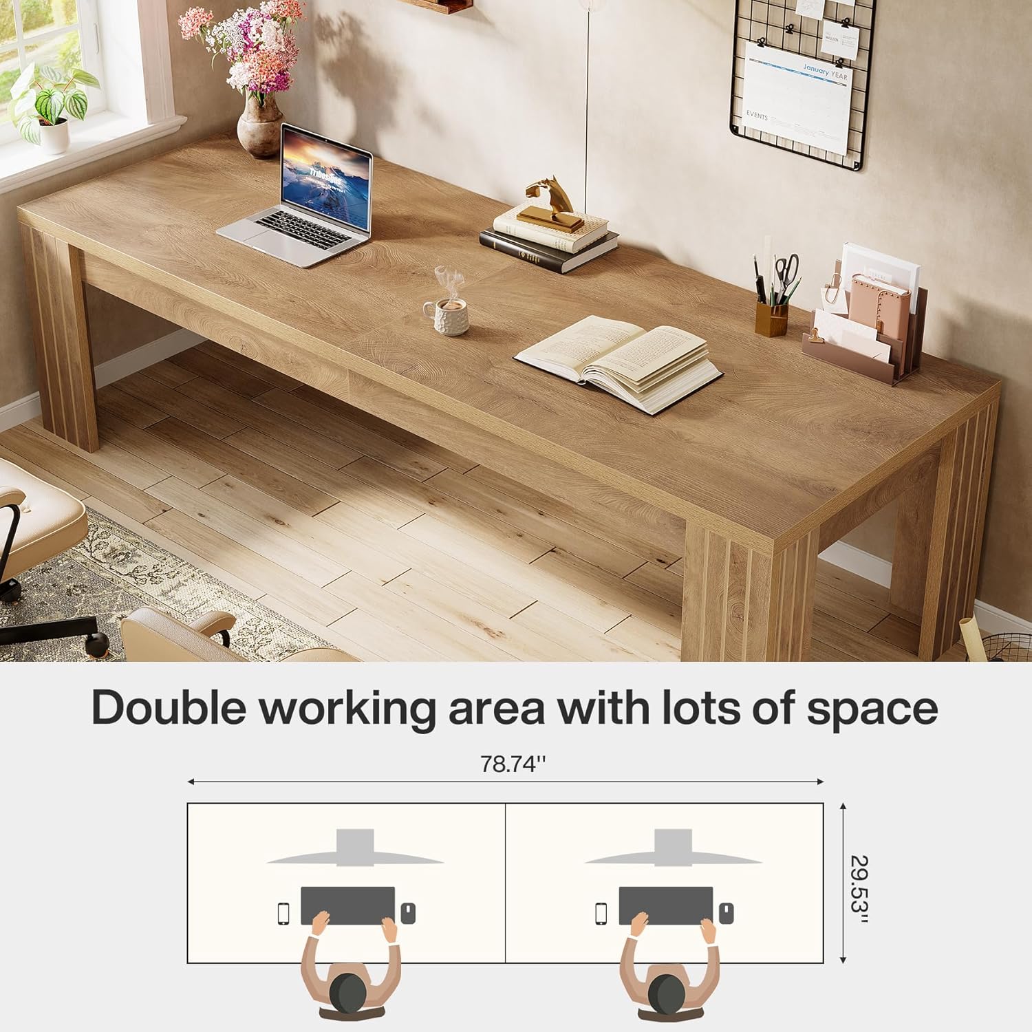 78.7" Computer Desk, 2 Person Desk Executive Desk Extra Long Workstation Tribesigns