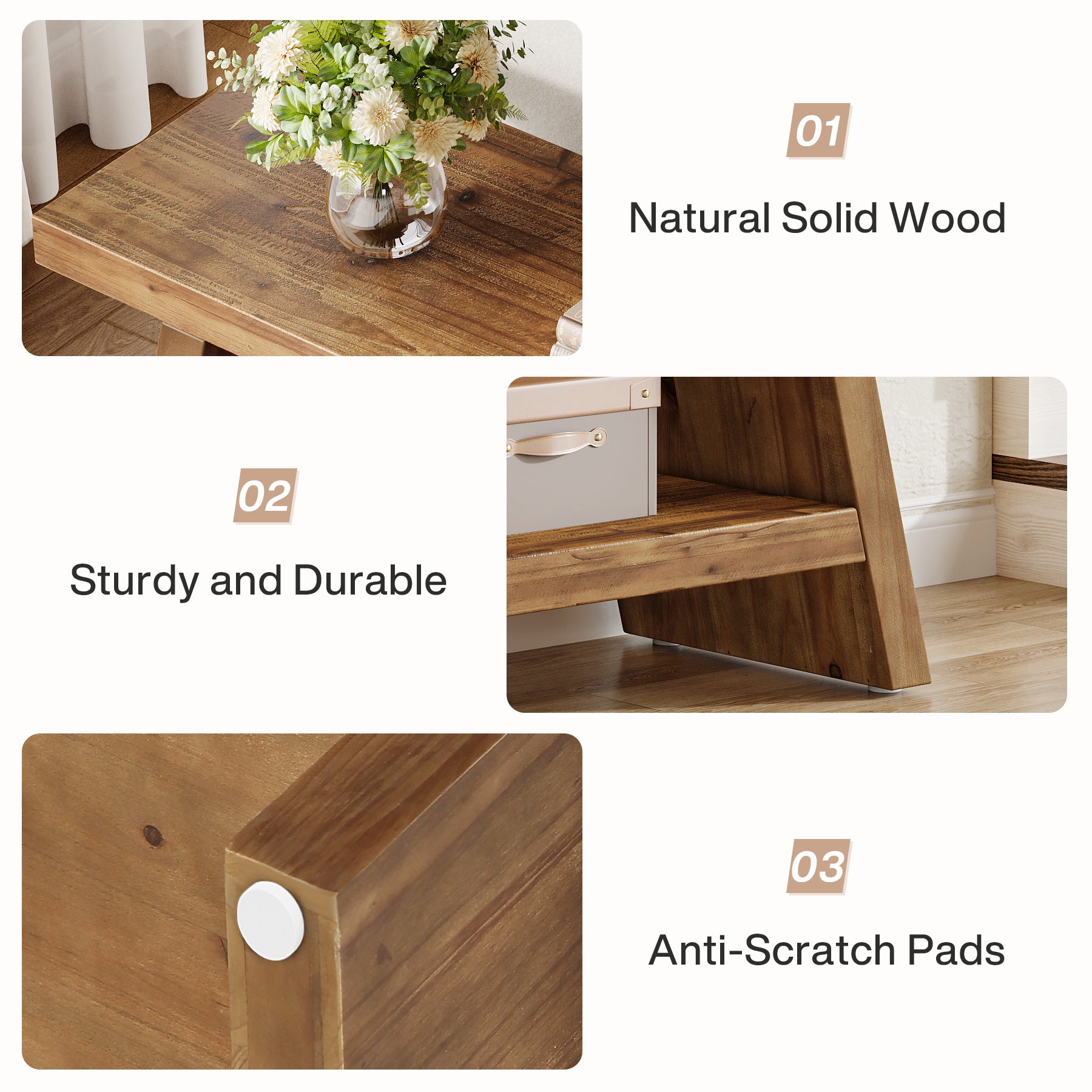 Solid Wood Shoe Bench, 2-Tier Entryway Bench with Open Shelves