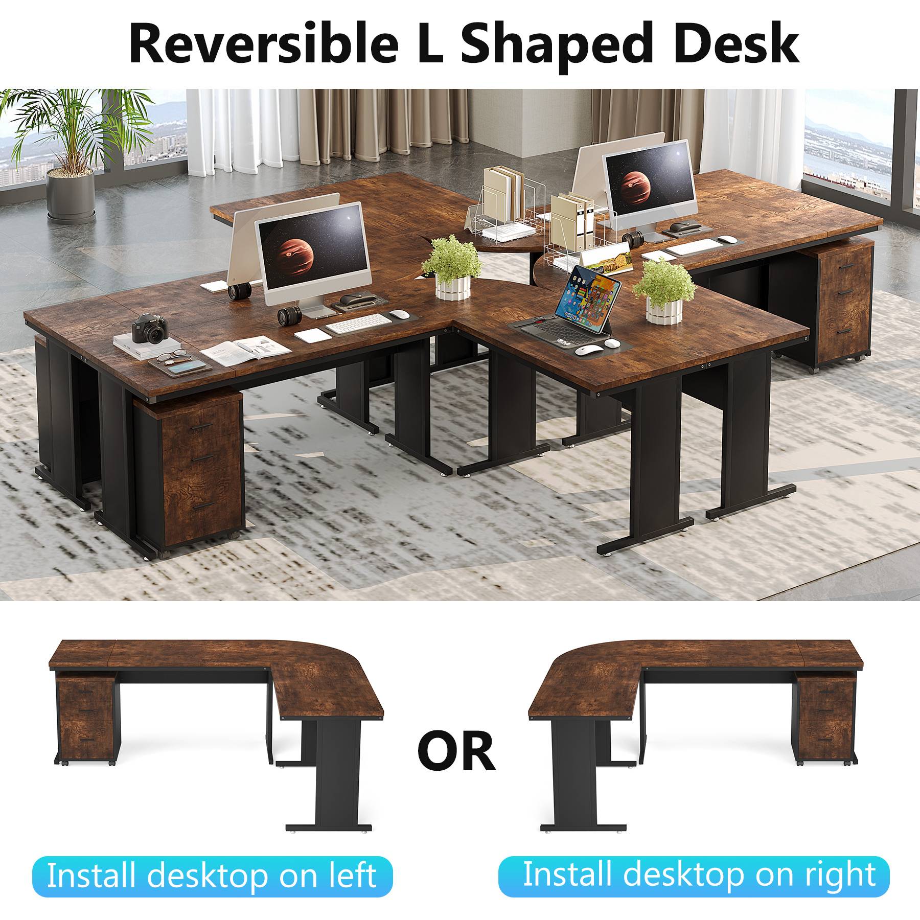 Tribesigns L-Shaped Desk, 83" Corner Executive Desk with Mobile File Cabinet Tribesigns