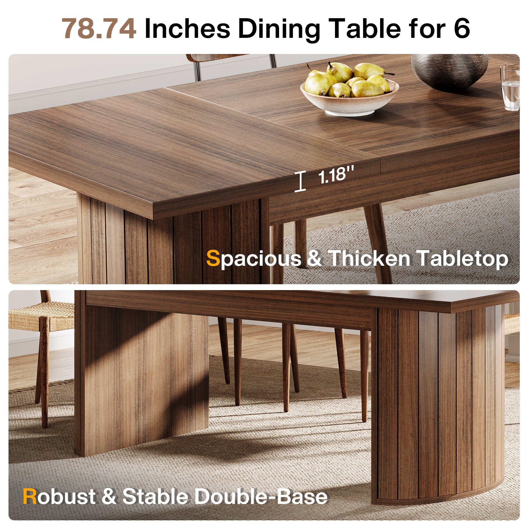 78.7" Dining Table, Rectangular Kitchen Table with Wooden Tabletop for 6-8 People