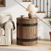 19.68" Barrel End Table with Hidden Storage, Round Side Table with Lid for Living Room 3