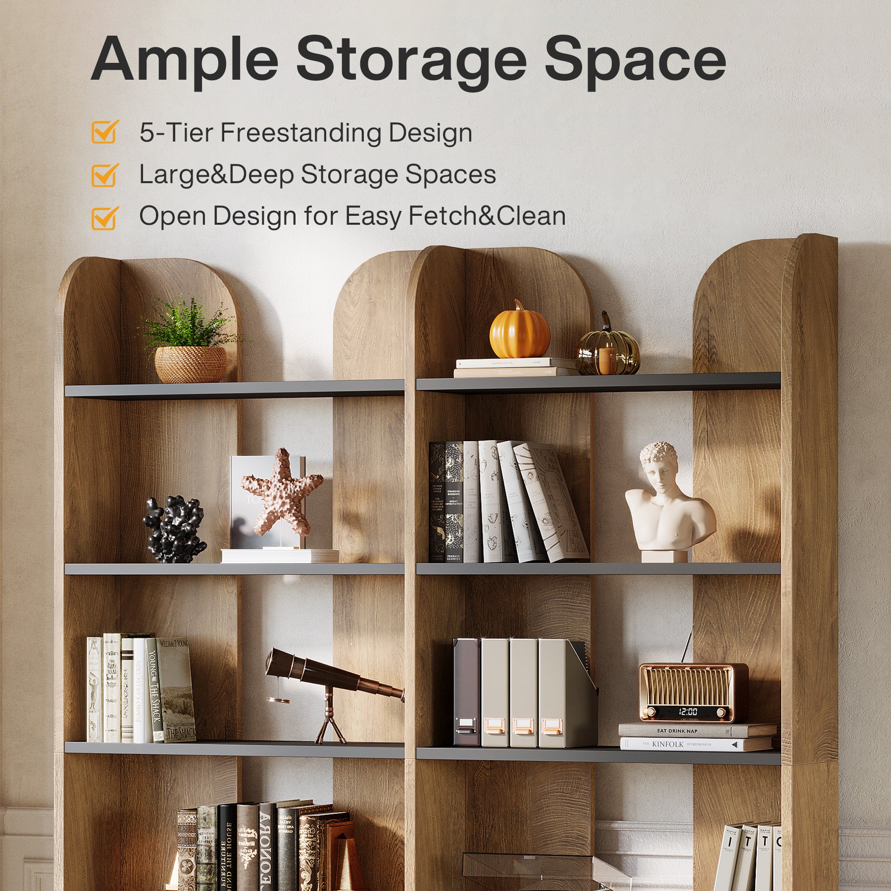 70.87" Bookshelf, 5-Tier Double Wide Bookcase with Open Shelves