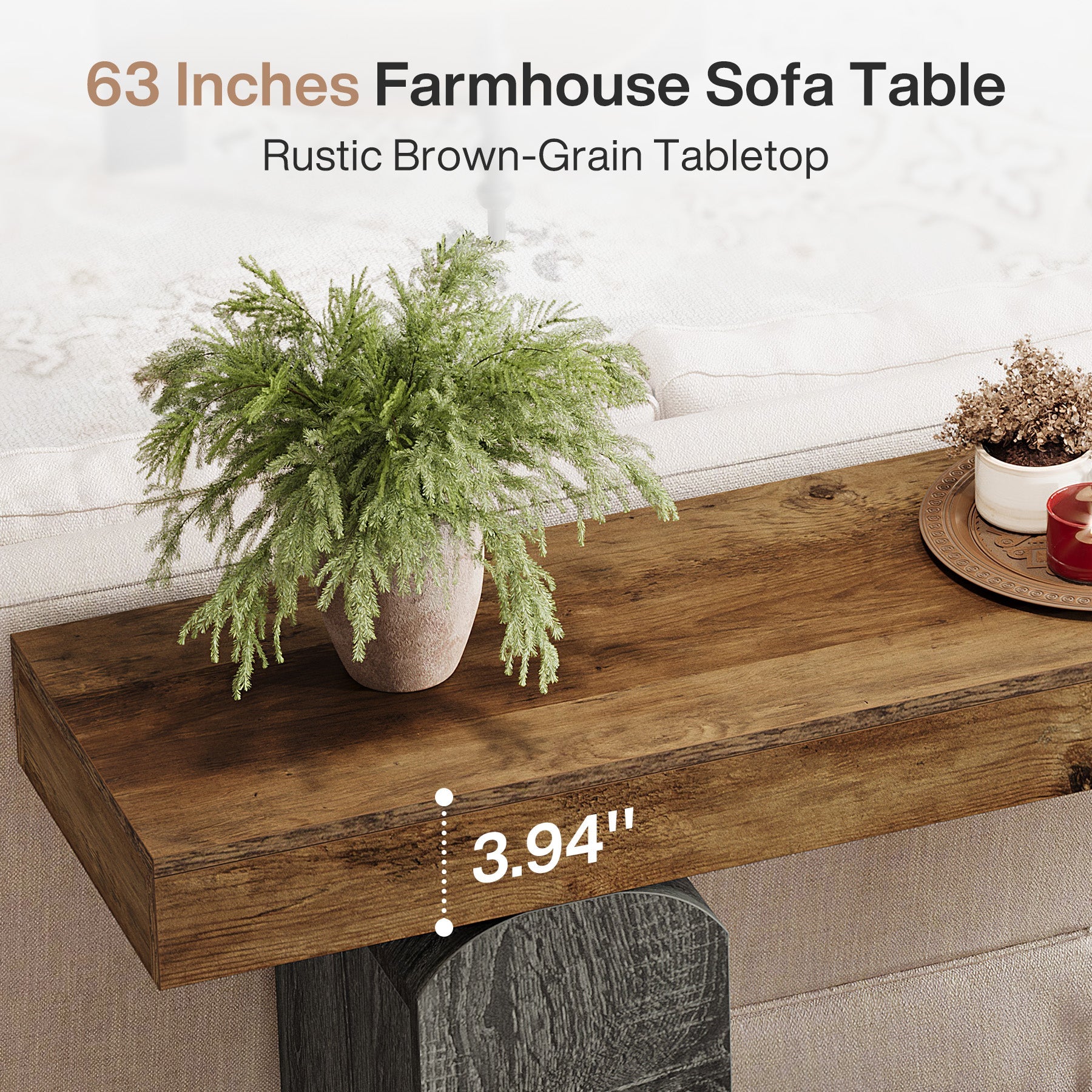 63" Console Table, Farmhouse Entryway Table with 2 Arched Pedestal Legs