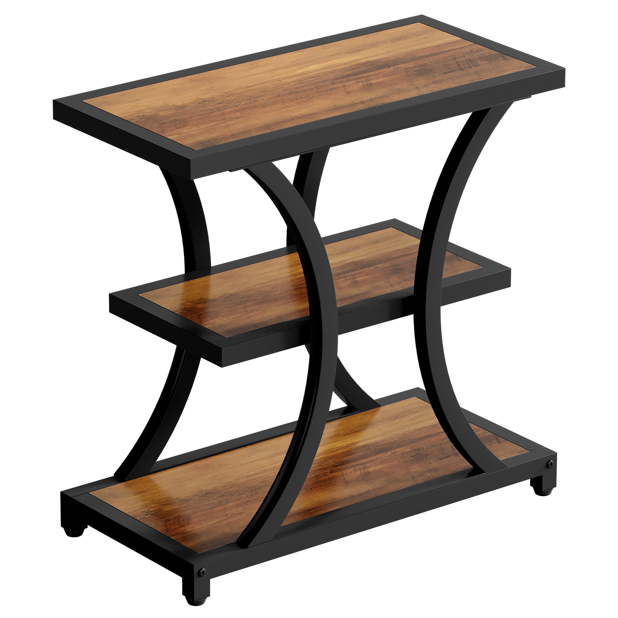 3-Tier End Table, Industrial Side Table with Geometric Metal Design