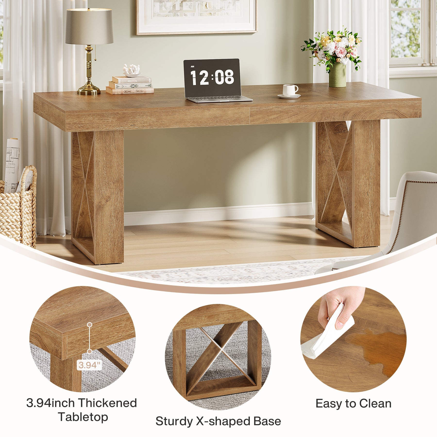 63" Computer Desk, Simple Executive Desk Writing Table for Home Office