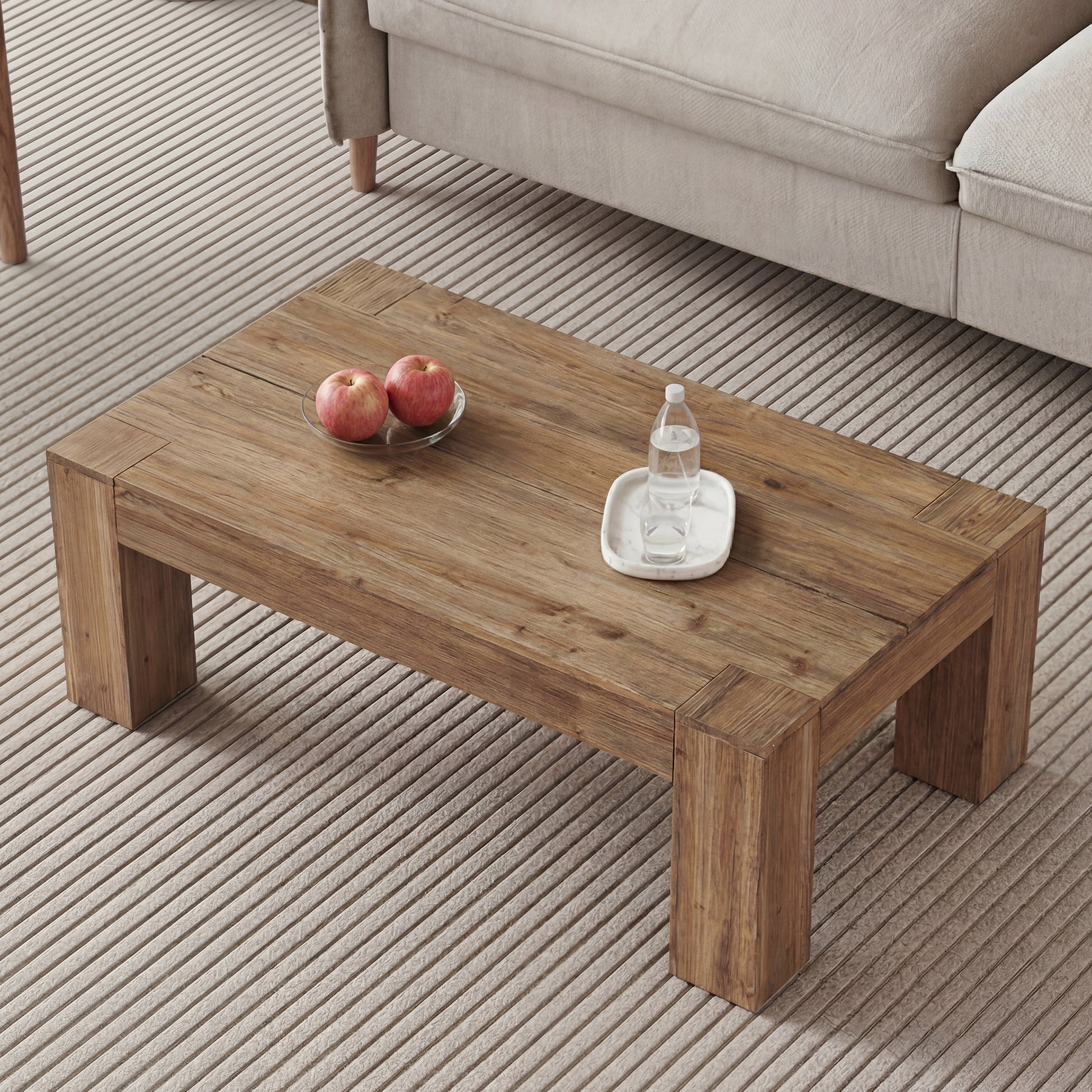 Solid Wood Coffee Table, 55" Rectangle Center Table with Heavy-Duty Legs for Living Room