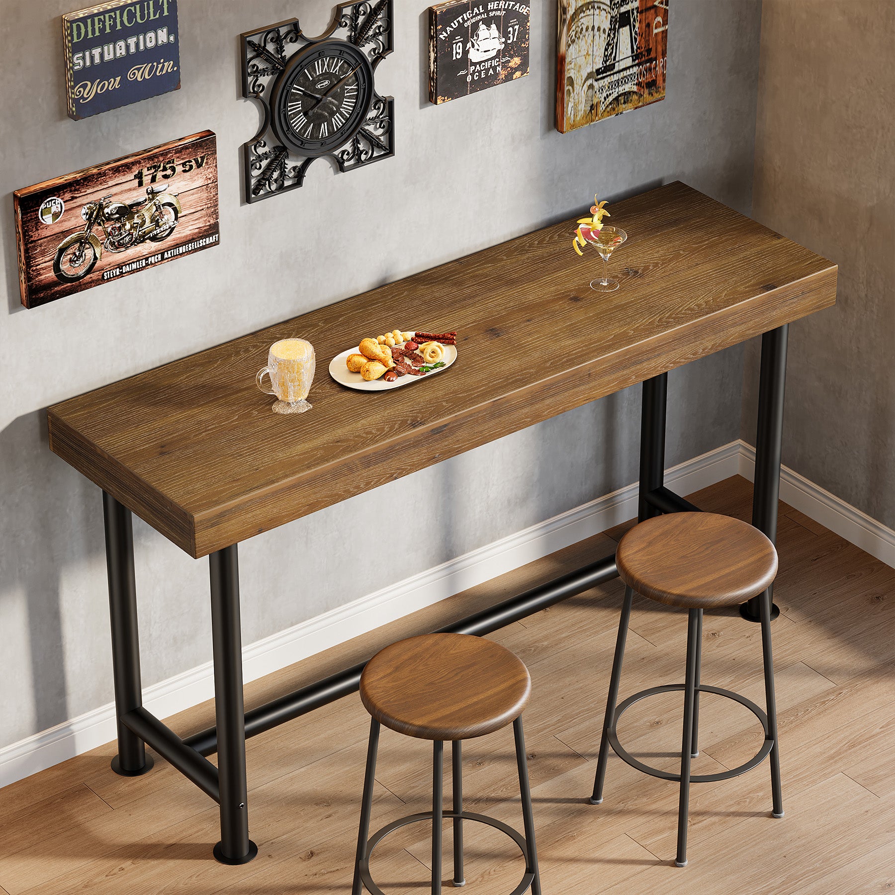 63" Solid Wood Bar Table, Rectangular Counter Height Pub Table for Kitchen