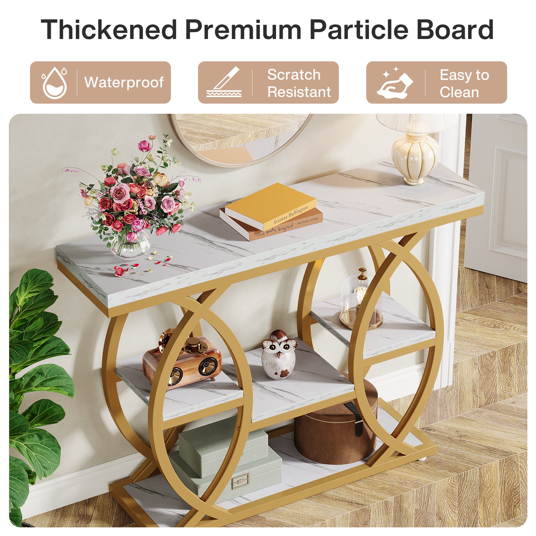 39" Console Table, 4-Tier Sofa Table Entryway Table with Storage Shelves