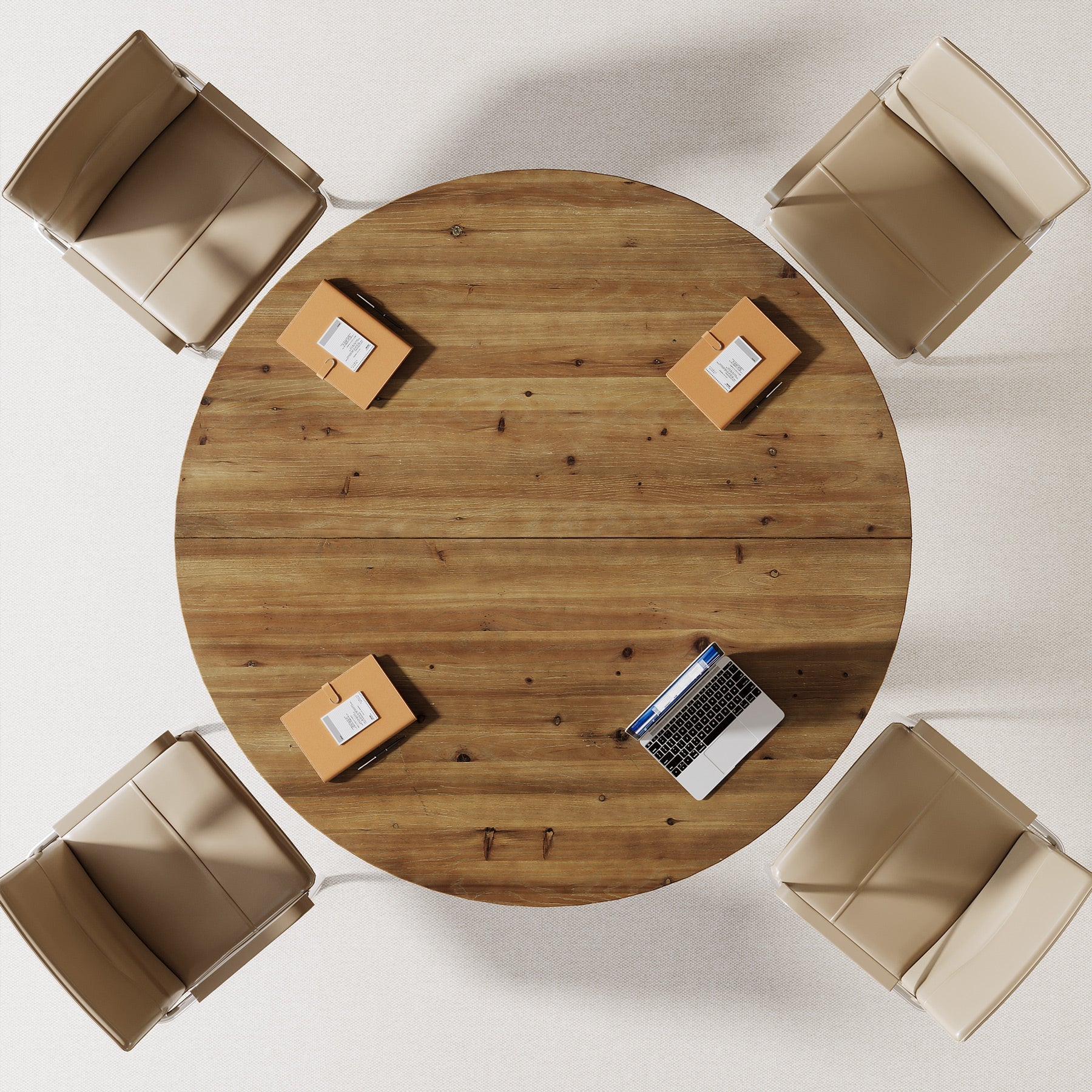 47"  Solid Wood Conference Table, Round Meeting Table with Thickened Tabletop