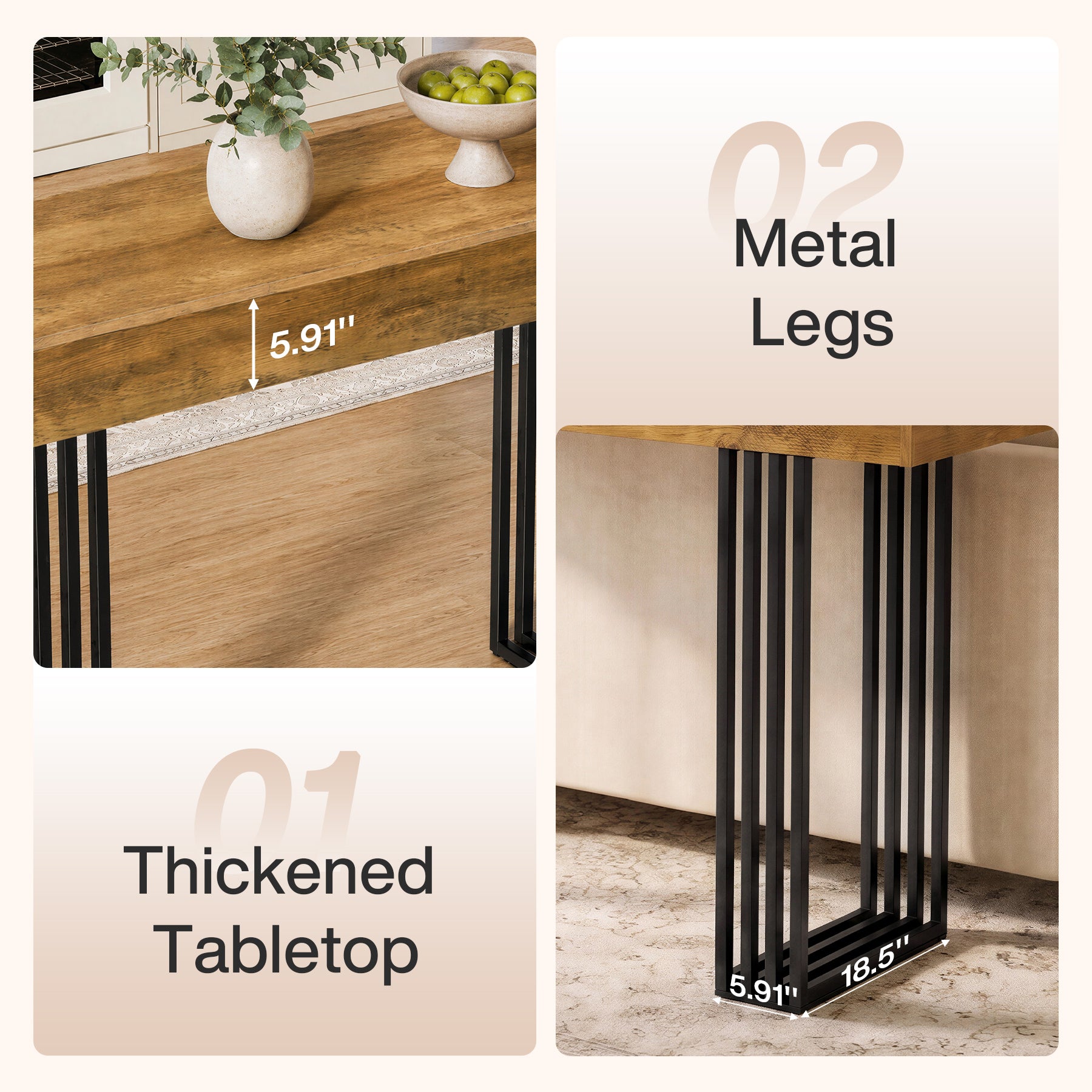 63" Bar Table, Industrial Counter-Height Table with Metal Frame for Bistro, Kitchen
