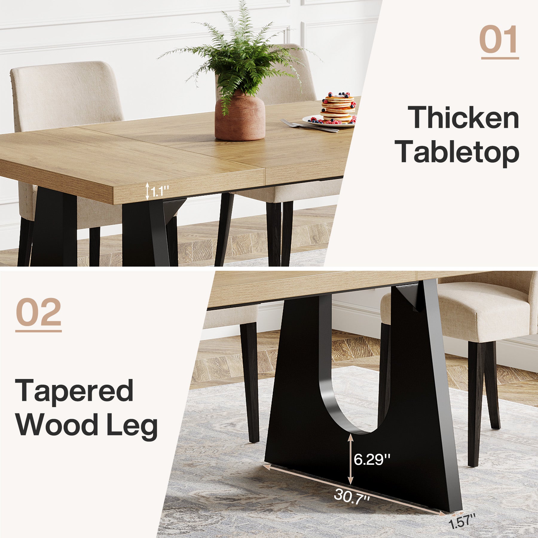 Large Dining Table, 70" Rectangular Kitchen Table for 6-8 People