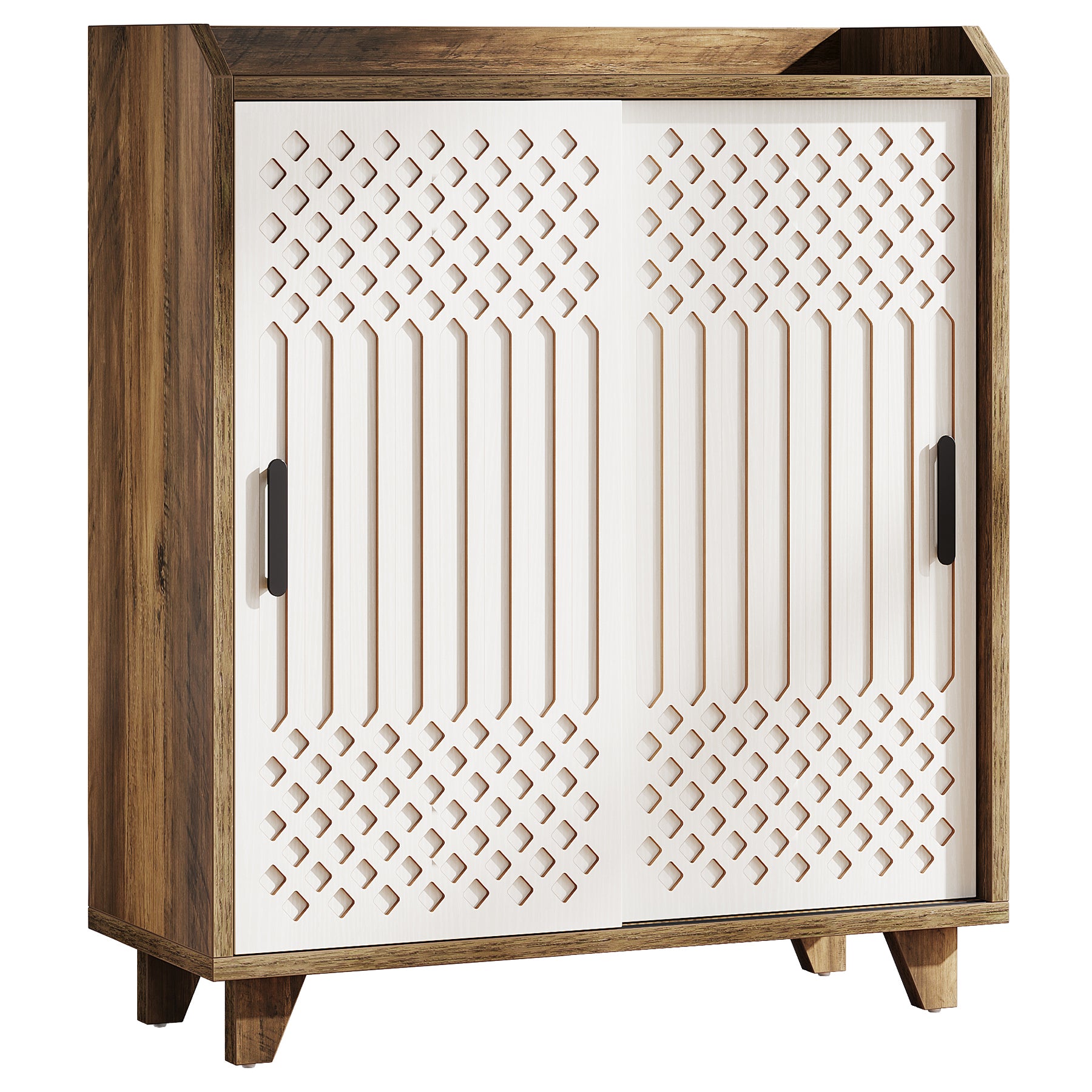 Wood Shoe Cabinet with Sliding Doors, Modern Shoe Organizer for Entryway