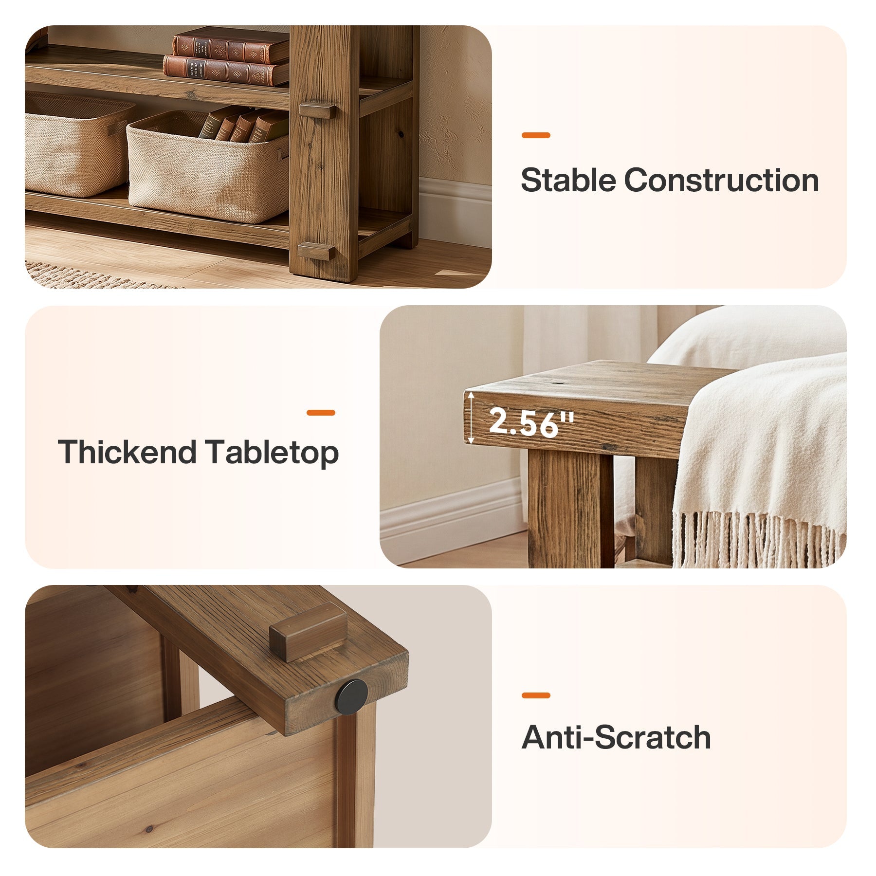 55" Solid Wood Entryway Bench, 2-Tier Shoe Storage Bench for Entryway
